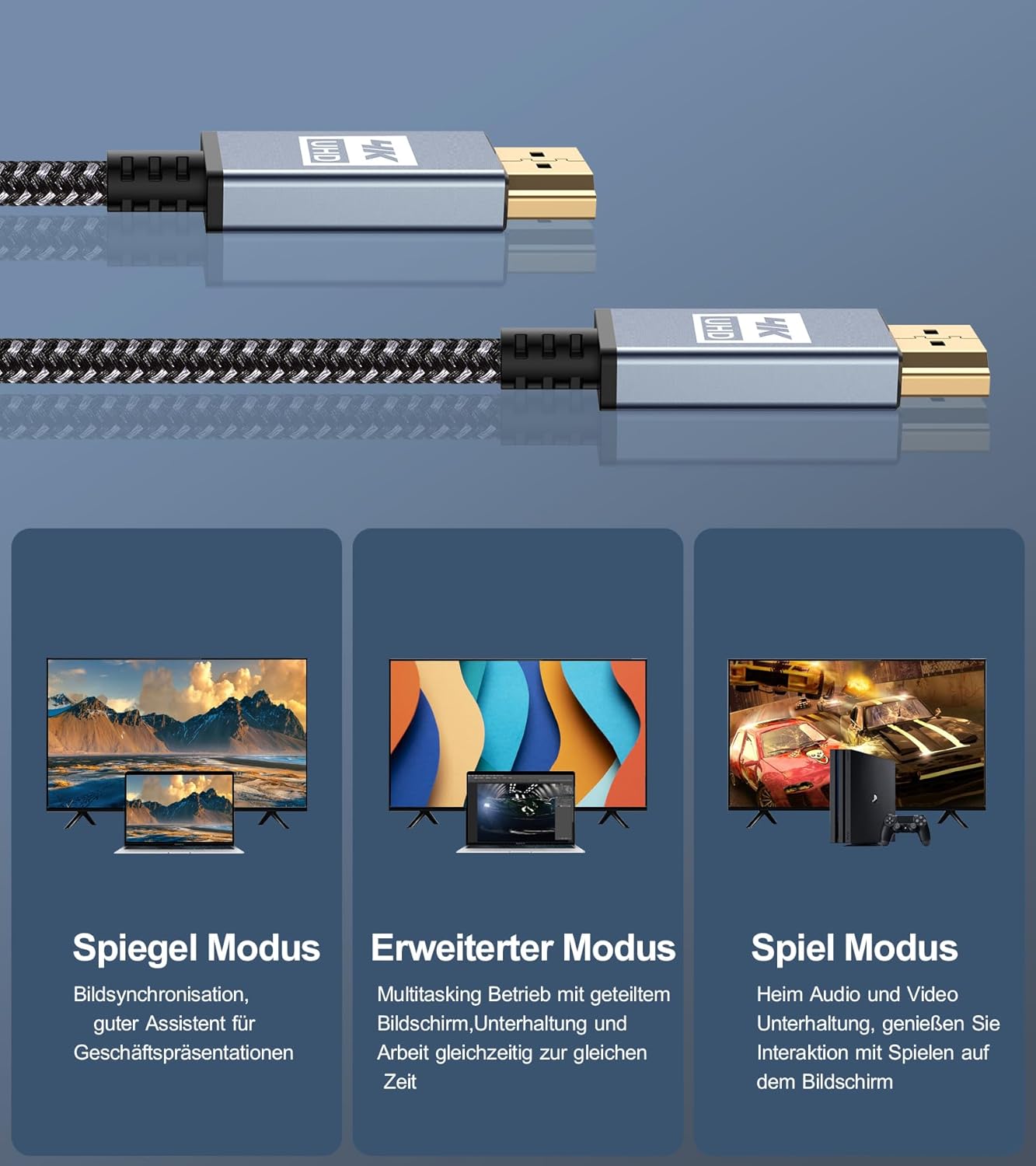 4K HDMI Cable,Sweguard High Speed 18Gbps Braided HDMI 2.0 Cable Supports 3D UHD 2160p HD 1080p Ethernet HDCP 2.2 ARC Compatible Fire TV,Xbox,PS4/3,Blu-ray,Sky,Monitor,Laptop,PC