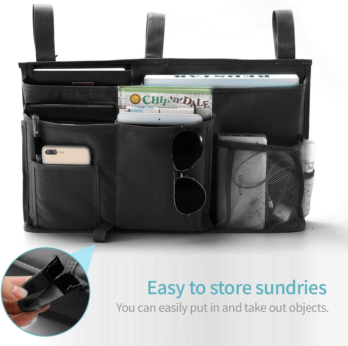 Caddy Hanging Organizer Bedside Storage Bag, 600D Oxford Cloth with Hook&Loop Fastener for Bunk and Hospital Beds,Dorm Rooms Bed Rails