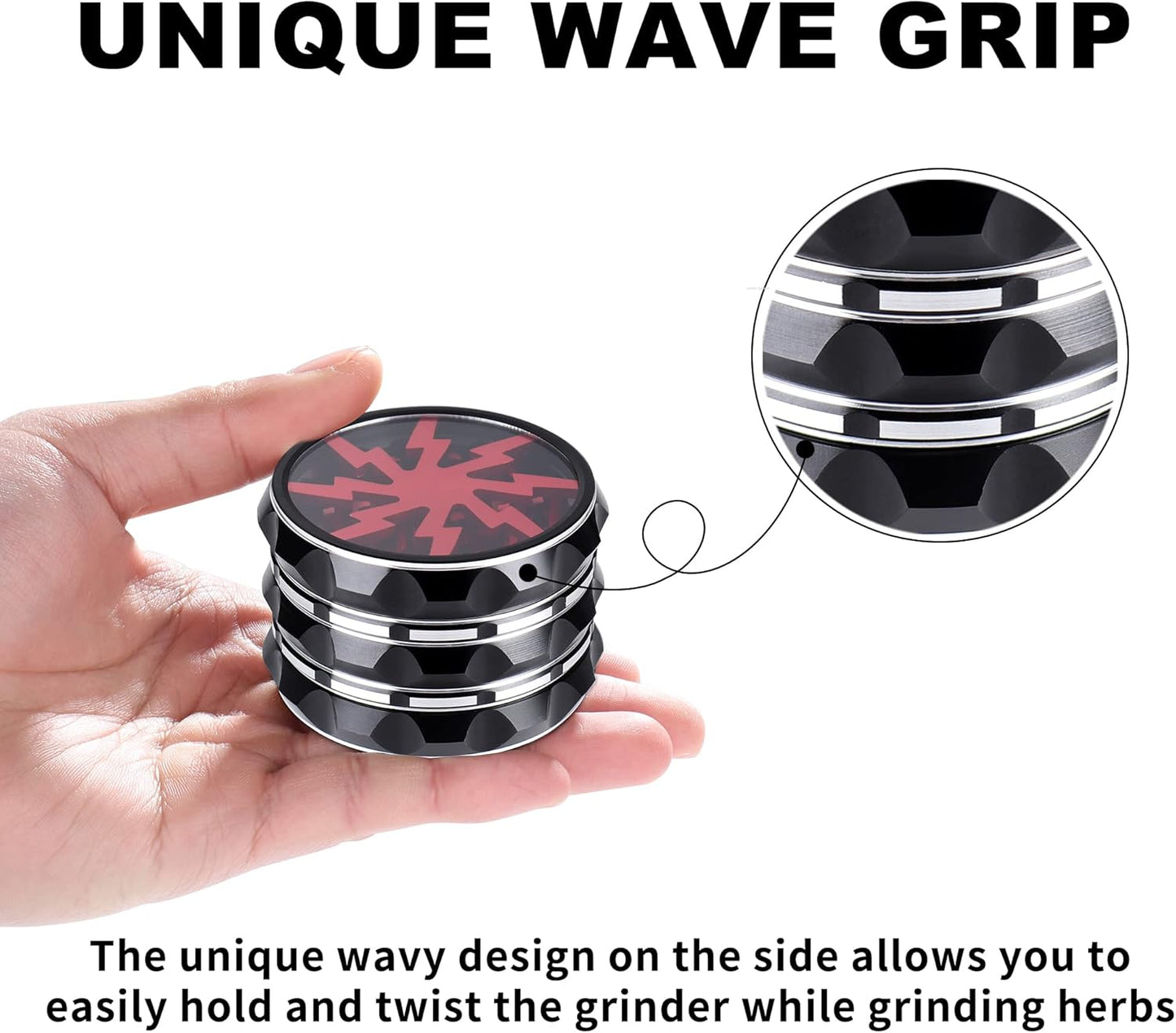 4 Pieces Clear Top Herb Grinder - Aluminium Spice Grinder with Pollen Scraper and Cleaning Brush - Black and Red.