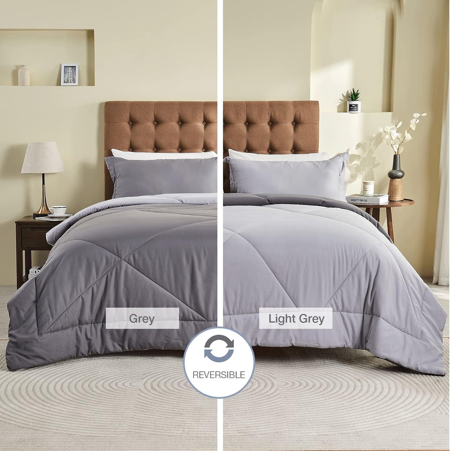 Summer Duvet King Size, 4.5 Tog Down Alternative Comforter Set with 2 Shams, Reversible Coverless Duvet Microfiber Soft Bed Quilt for All Seasons, Machine Washable