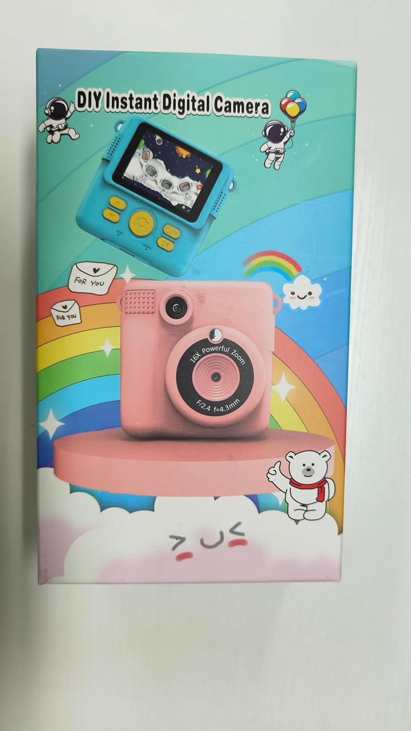 Kids Instant Print Camera, 1080P HD Digital Camera with 32G SD Card, 3 Rolls Photo Paper & 6 Color Pens, for 3-14 Year Old Girls