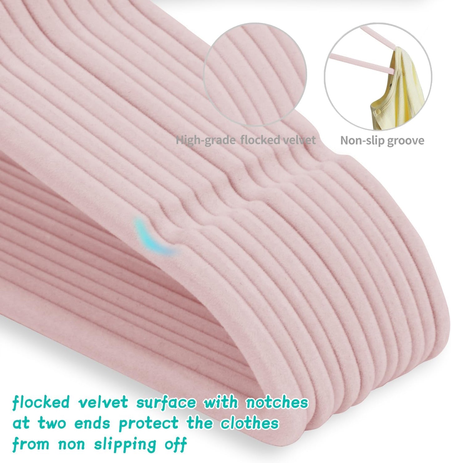 Baby Velvet Hanger 30 Packs,Kids Coat Hangers with Notched Design, Ultra-Thin Space Saving children's hangers, 360 Degree Swivel Hooks,Non-Slip Toddler Children's Hangers (Pink)