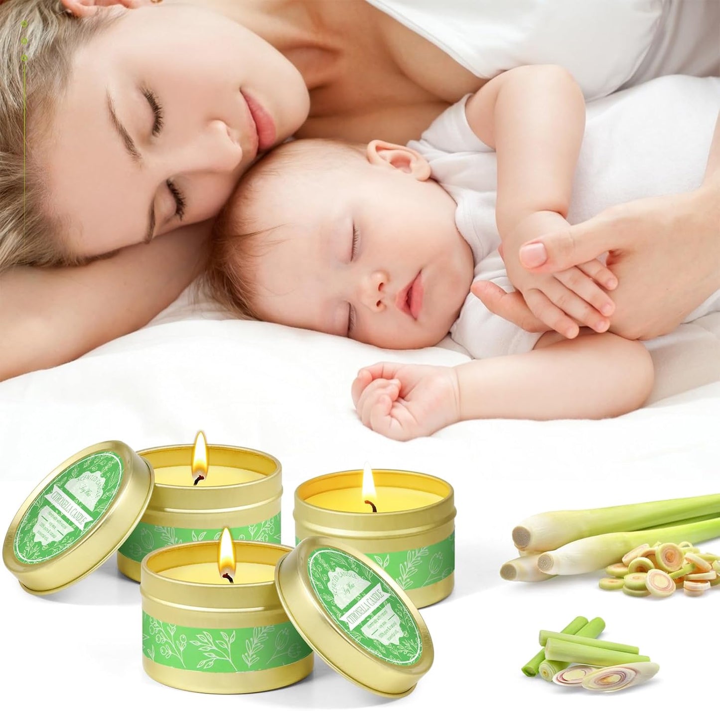 Citronella Candle Outdoor, Citronella Candles 6 Pack, Soy Wax, Lemongrass Citronella Essential Oil, Portable Travel Tin Candles for Outdoor, Indoor, Garden, Camping