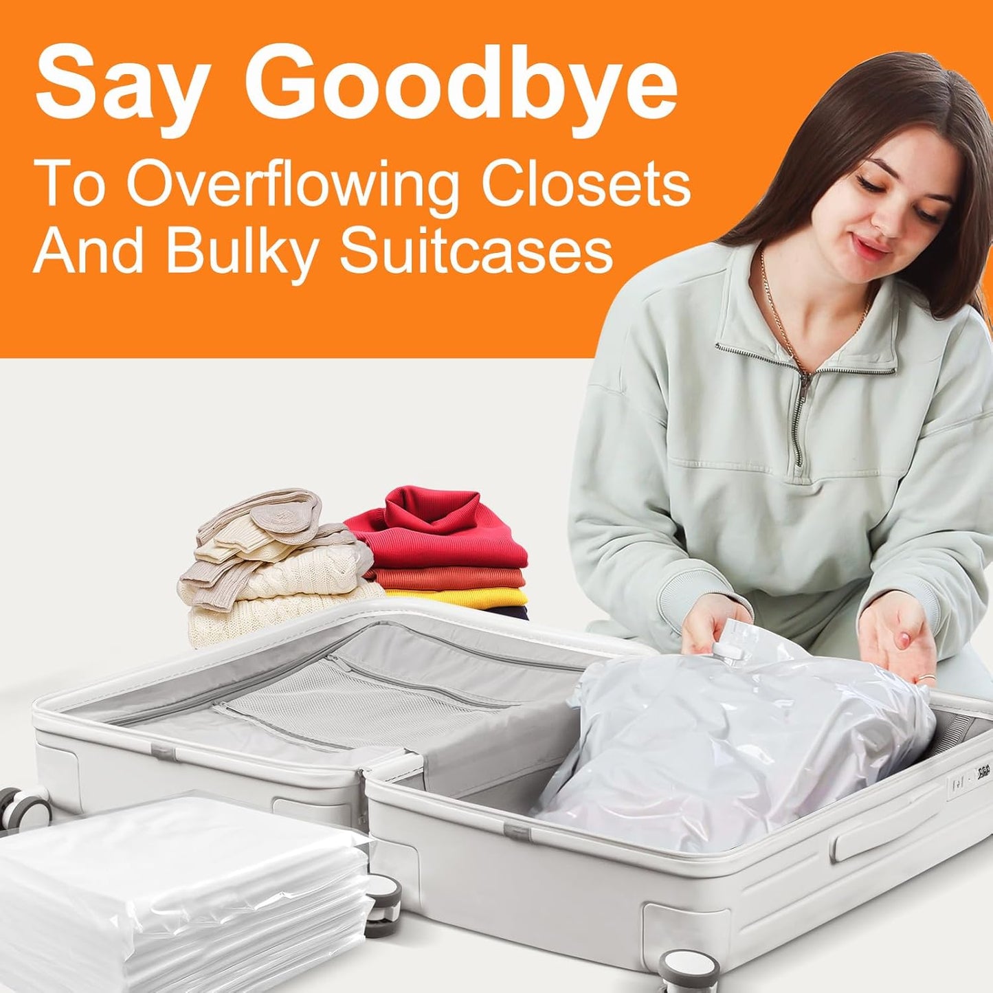 Vacuum Storage Bags for Clothes, Vacuum Bags with Electric Pump Saver Bags for Duvets, Bedding, Pillows, Clothes, Quilts