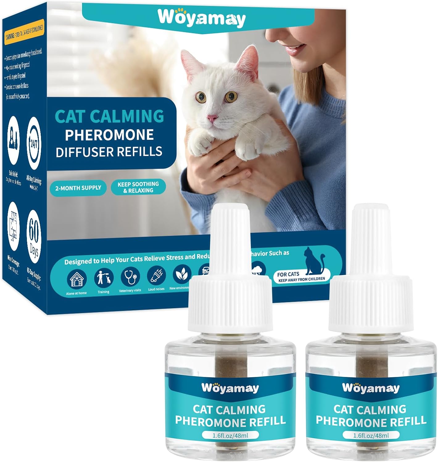 2 Pack Cat Calming Plug-in Refill, Calming Cat Pheromones Diffuser Refill - Cat Calming Diffuser Refills Relieve Anxiety & Stress 2 Month Supply