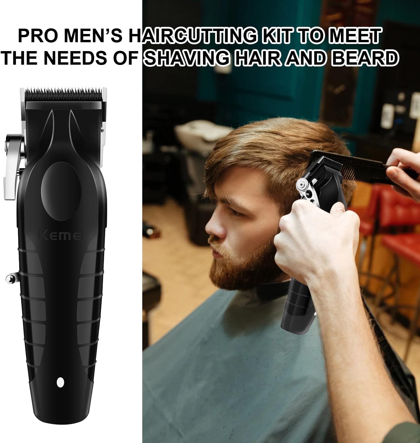 Black Hair Clippers for Men, Adjustable Cordless Clipper Professional Barber Clipper, USB Rechargeable Wireless Haircut Clippers