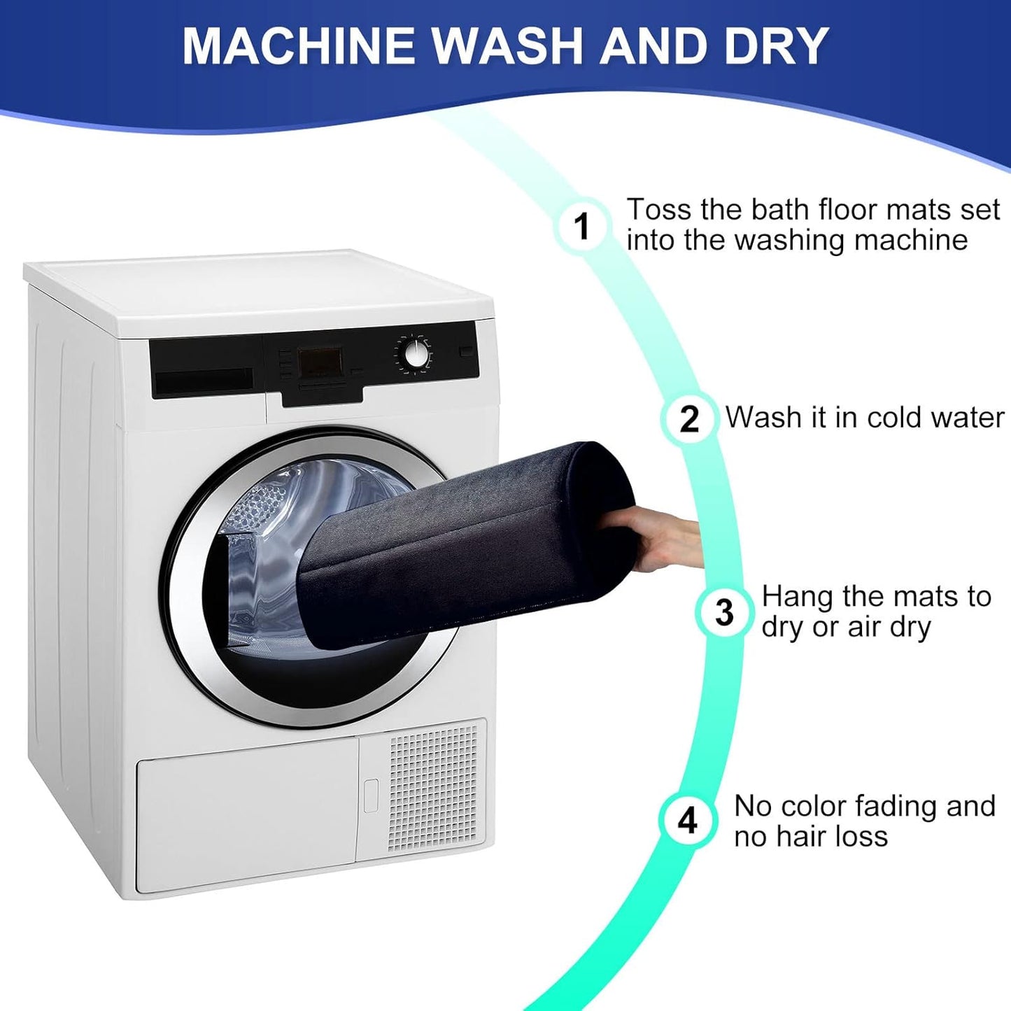 Bath Mat Set Ultra Soft Non Slip Memory Foam 3 Piece Bathroom Rug Super Absorbent Floor Mat Machine Wash Toilet Mat for Bathroom, Bedroom,Living Room (Black, 60 * 80+U60*60+43 * 120cm)