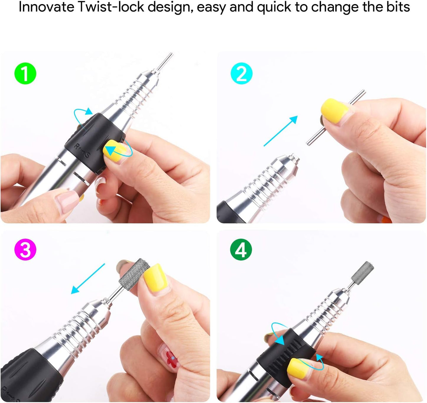 Nail Drill Machine, Professional E Files for Acrylic Nails Gel, Electric Nail Drill Files JD400, Adjustable Speed 30000RPM, 4 Bits, Powerful Manicure Pedicure Set for Nail Care Nail Art