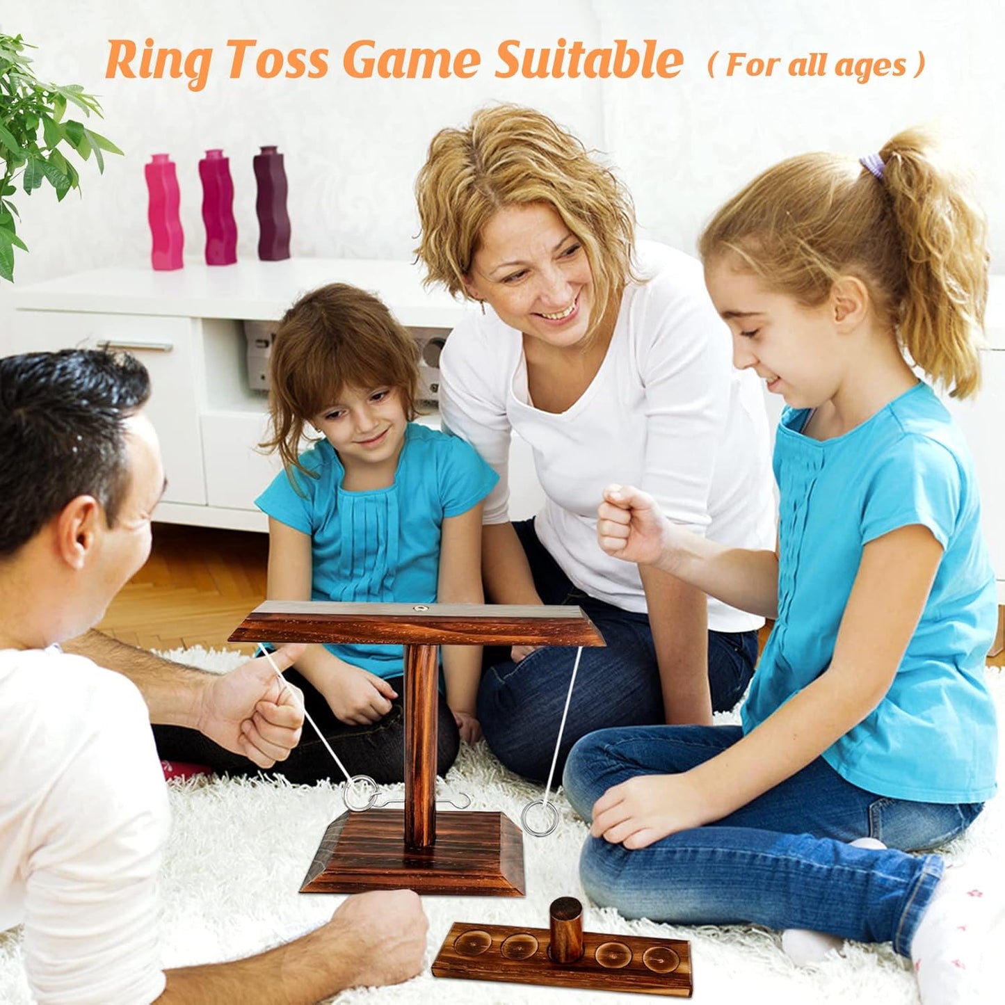 Ring Toss Game, Wooden Table Top Hook Ring Toss Game Children, Premium Party Throwing Games Game for Family Fun Indoor/Outdoor Game