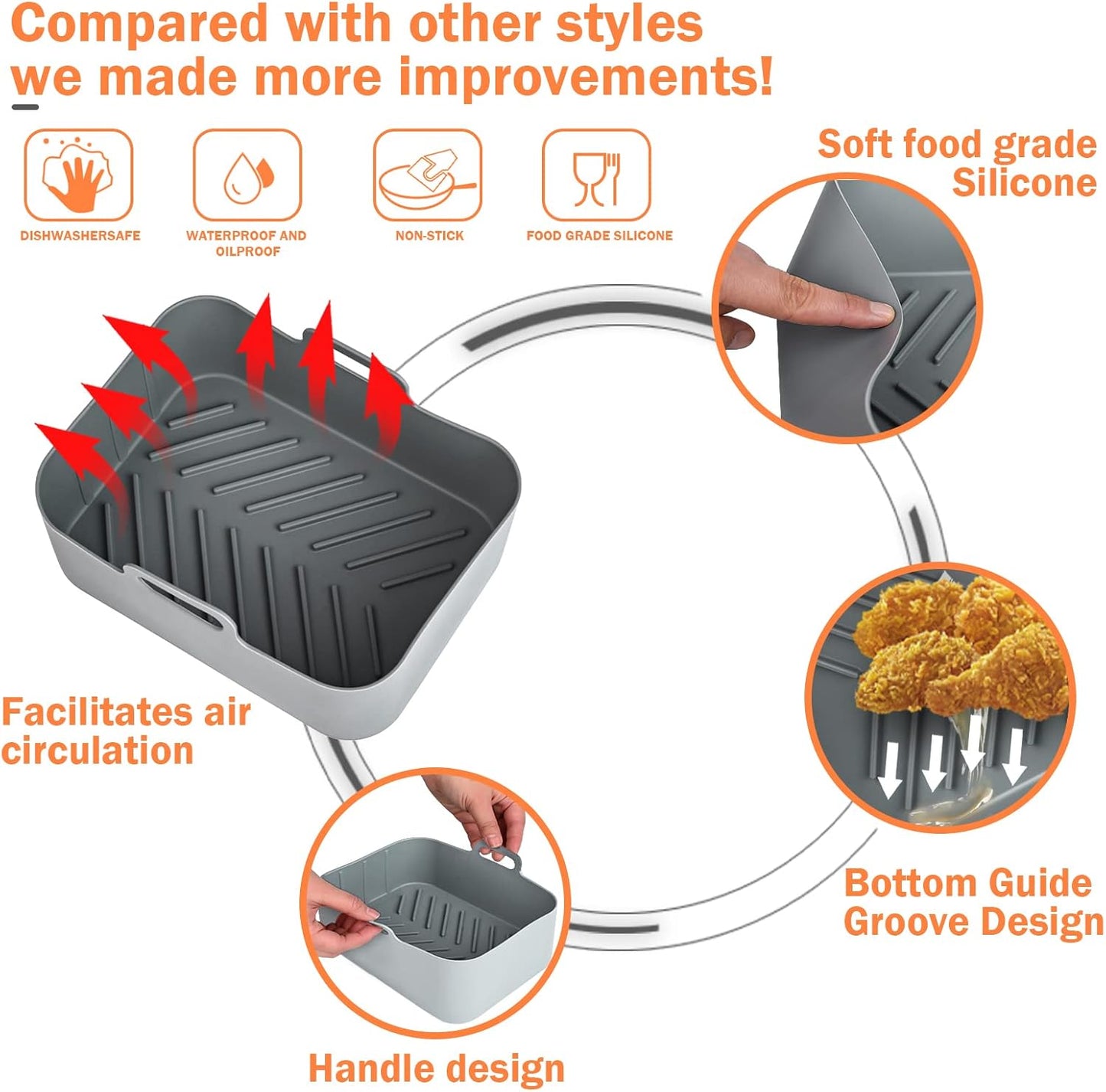 Silicone Air Fryer Liner for Ninja Dual AF400UK/SL400UK & Tower T17088, 2pcs Thickened and Larger Air Fryer Liners,Reusable Air Fryer Accessories for Ninja AF451UK 9.5L＆Ninja Double Stack XL Air Fryer