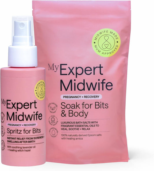 Birth and Postpartum Recovery Essentials Duo | Perineal Relief Spray & Premium Bath Salts