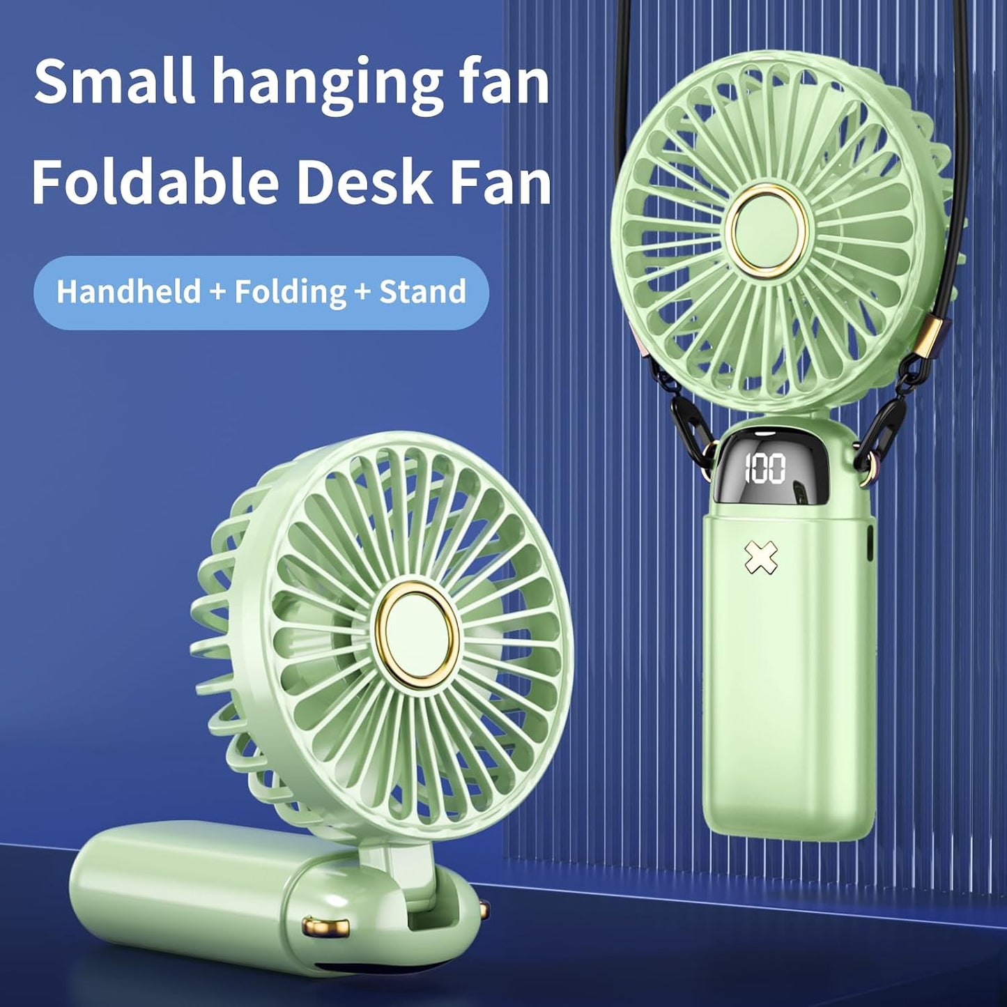 Portable Handheld Rechargeable Mini Fan with USB Battery, Foldable Desk Fan, 5 Speeds LED Display