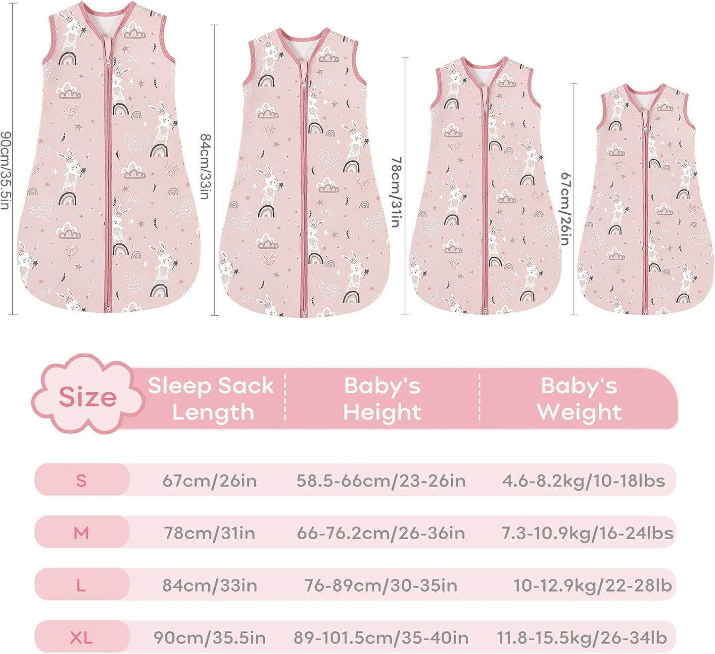 Baby Sleeping Bag 0.5 TOG 100% Cotton Soft Newborn Sleepsack Unisex Baby Wearable Blanket for Boys and Girls 12-18 Months
