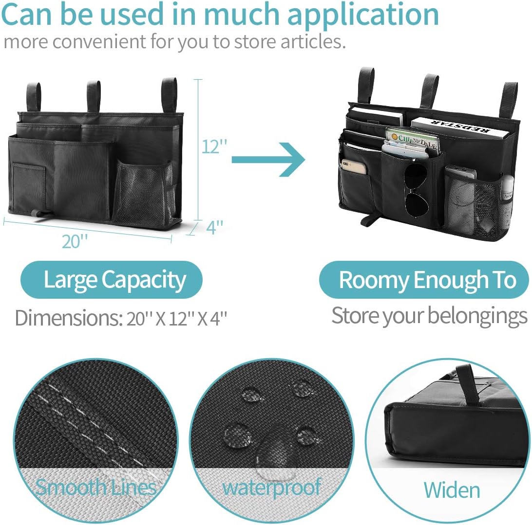 Caddy Hanging Organizer Bedside Storage Bag, 600D Oxford Cloth with Hook&Loop Fastener for Bunk and Hospital Beds,Dorm Rooms Bed Rails