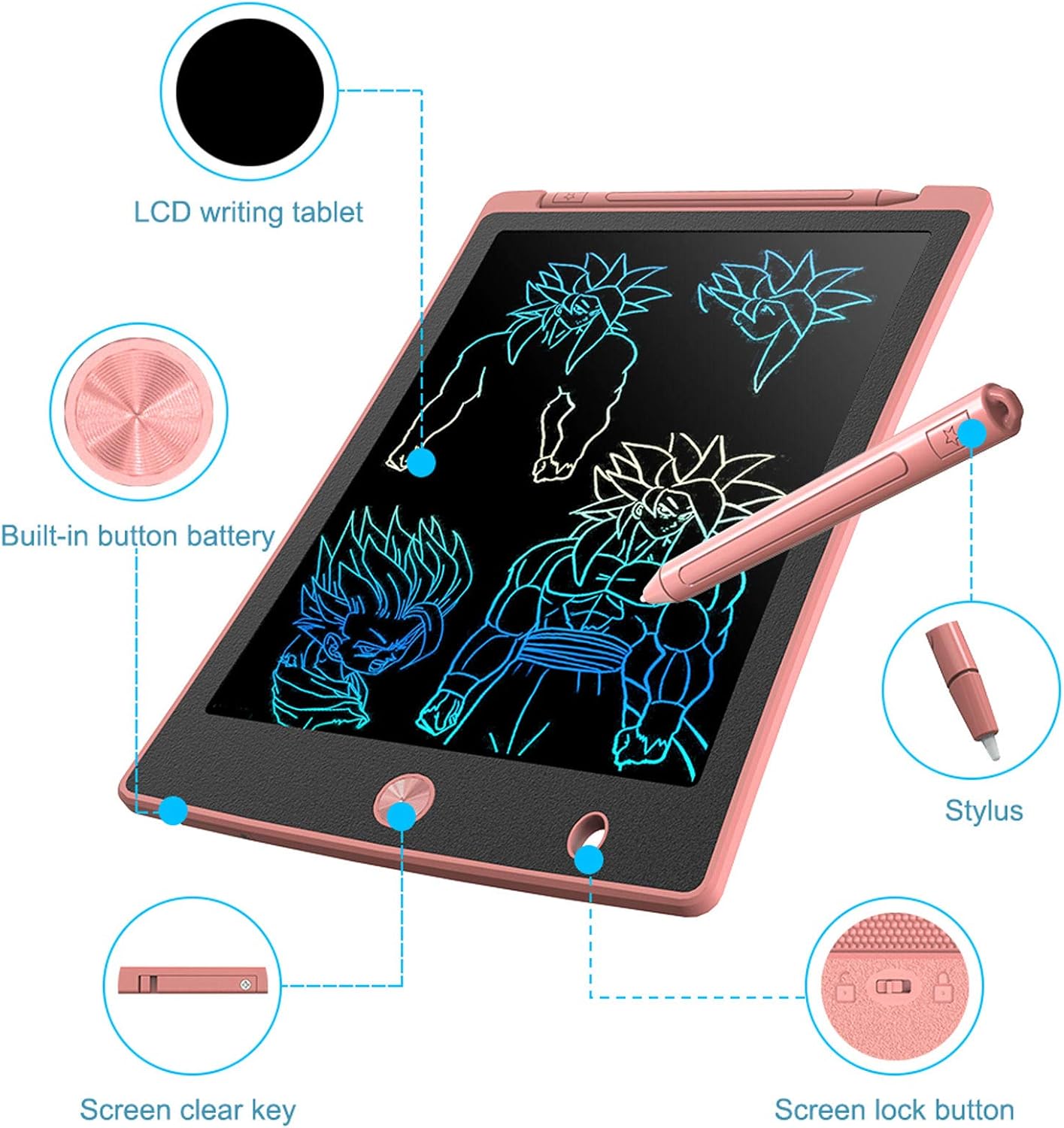 LCD Writing Tablet, Colorful Screen Digital eWriter Electronic Graphics Tablet Portable Writing Board Handwriting Doodle Drawing Pad for Kids Adult Home School Office