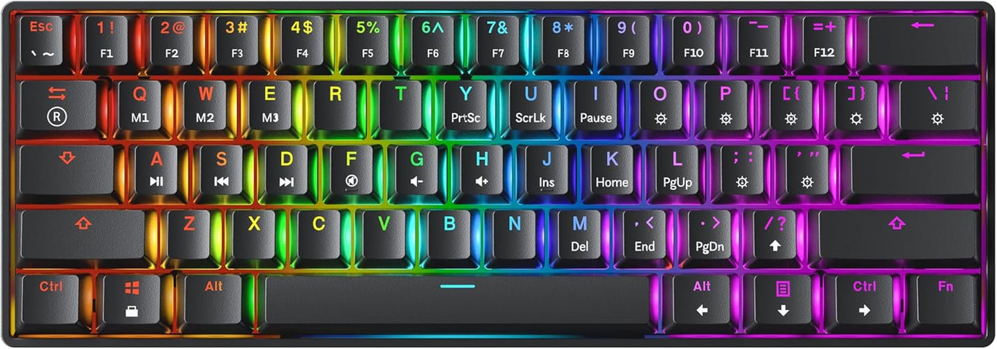 Mechanical Gaming Keyboard - 61 Keys Multi Color RGB Illuminated LED Backlit Wired Programmable for PC/Mac Gamer