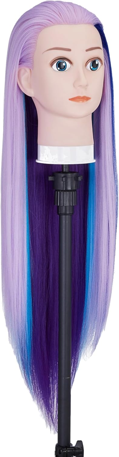 Practice Training Head Synthetic Hair 64 cm Purple Hair Styling Braid Set Head Hairdressing Hair Cosmetology Head