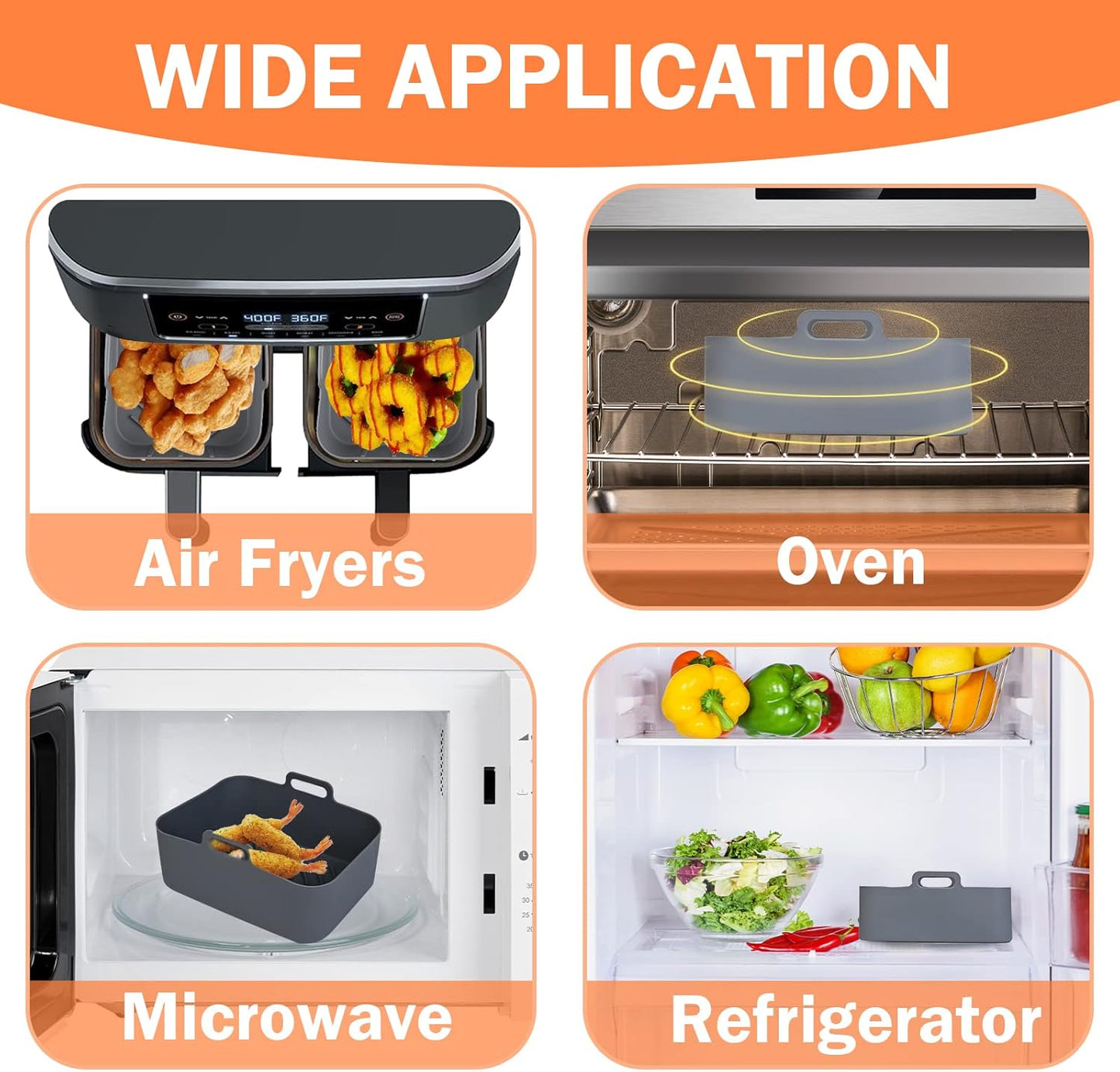 Silicone Air Fryer Liner for Ninja Dual AF400UK/SL400UK & Tower T17088, 2pcs Thickened and Larger Air Fryer Liners,Reusable Air Fryer Accessories for Ninja AF451UK 9.5L＆Ninja Double Stack XL Air Fryer