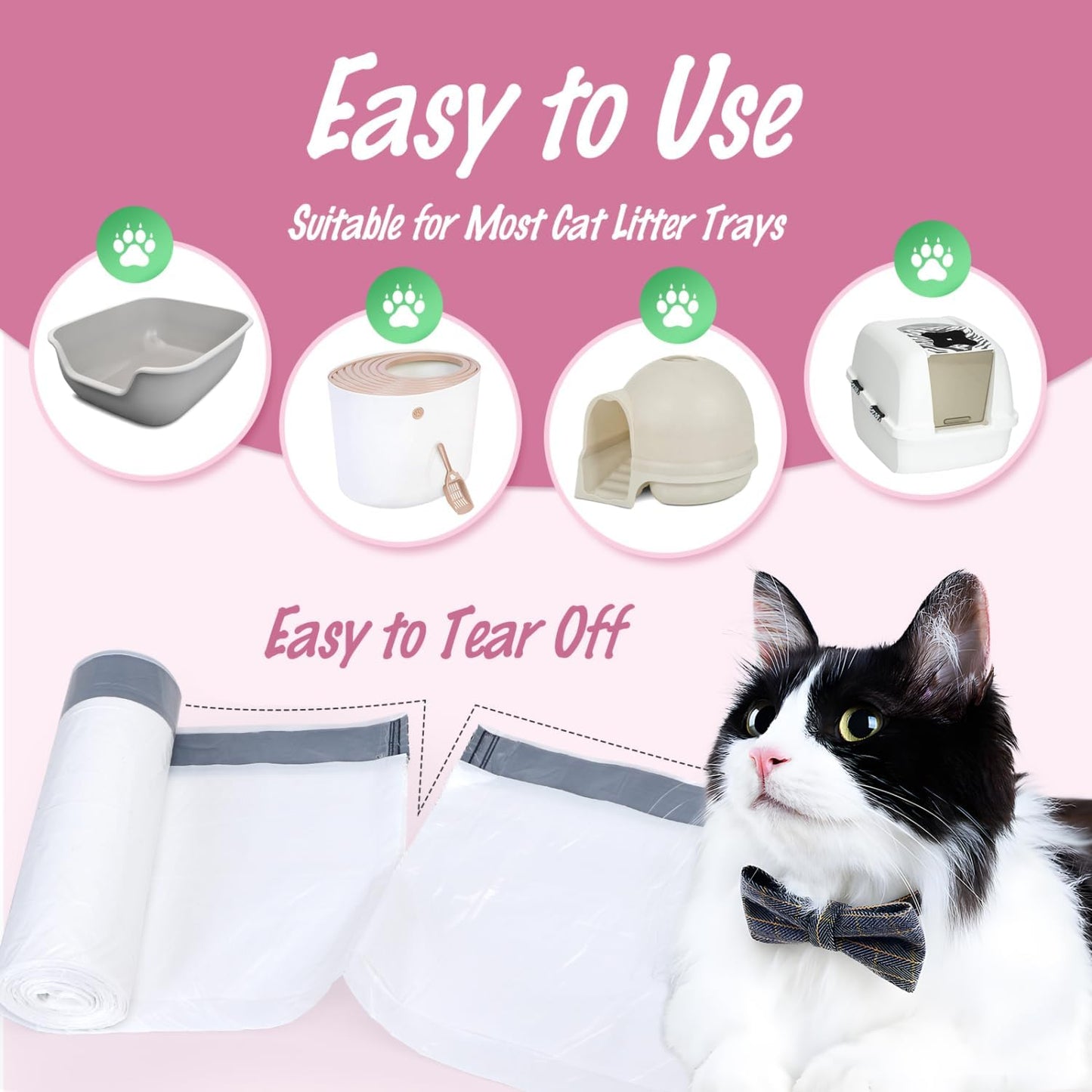 20Pcs XL Cat Litter Tray Liners With Drawstrings, 94x45cm Strong Durable Extra Large Cat Litter Tray Liners, 25 Microns Thickness Leak-Proof Cat Litter Bags for X-Large Litter Box, White