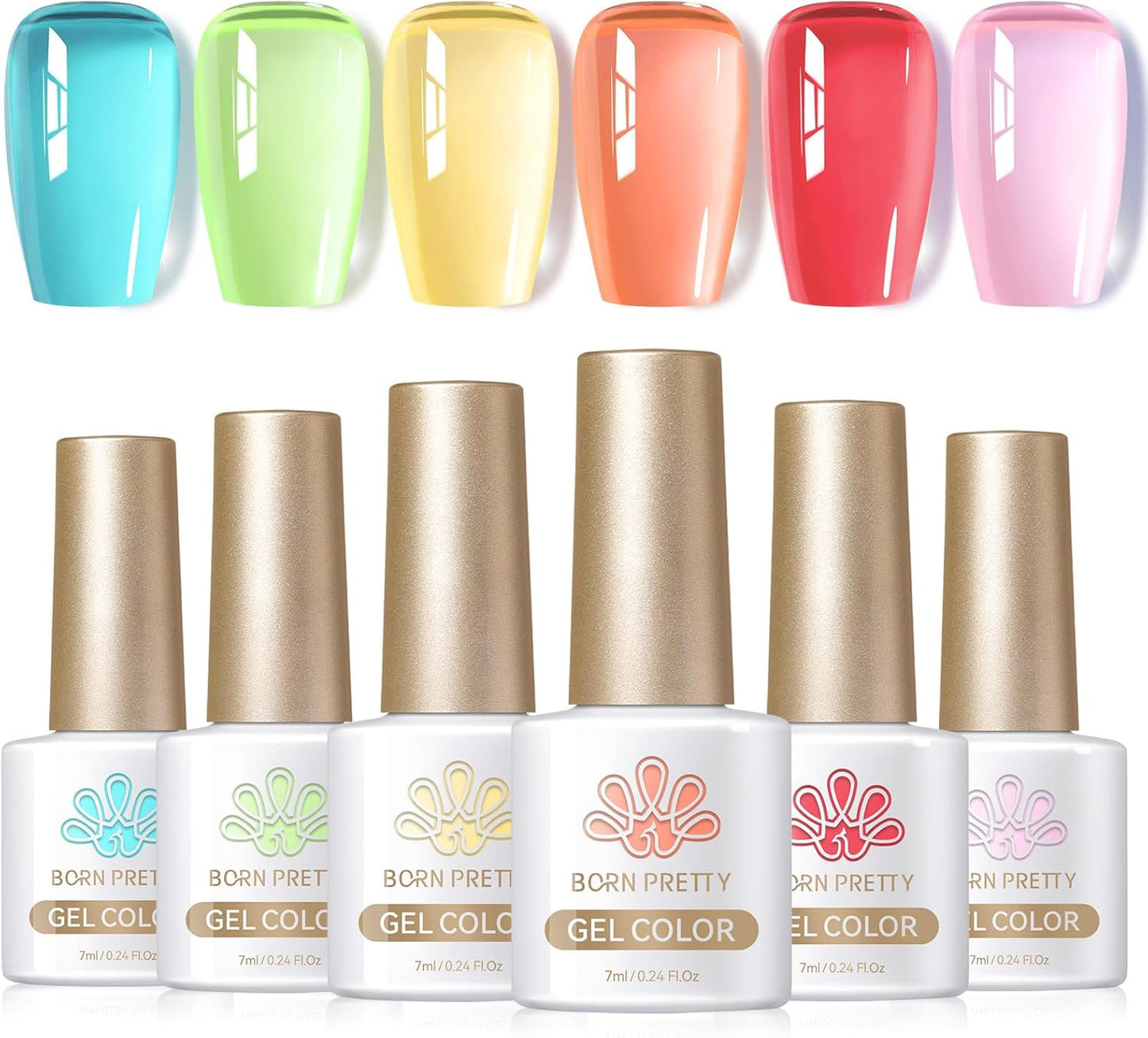 Summer Crystal Gel Nail Polish Set - Pastel Colors Blue Red Green Yellow Pink - Soak Off UV Gel Polish Kit 6PCS