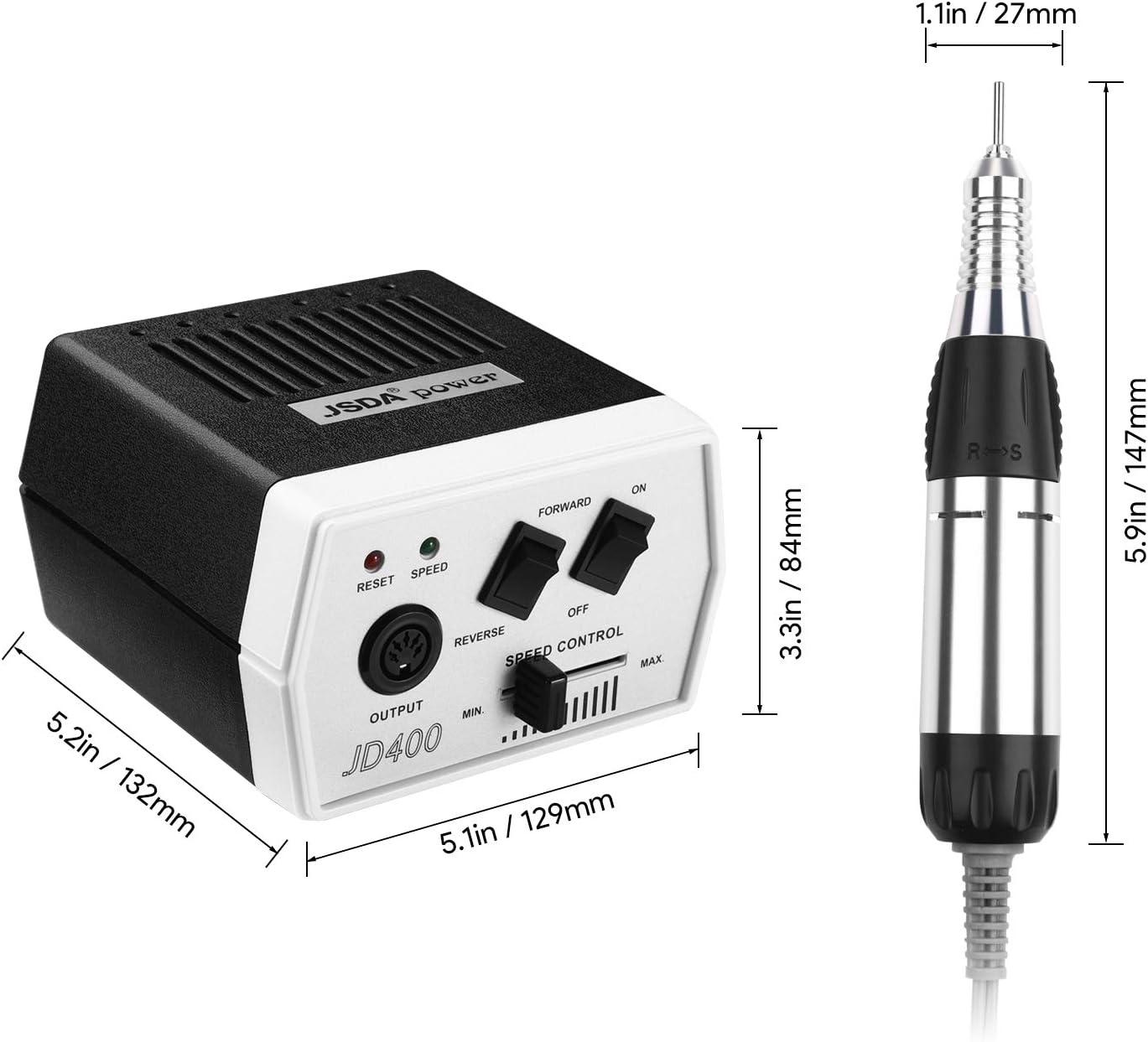 Nail Drill Machine, Professional E Files for Acrylic Nails Gel, Electric Nail Drill Files JD400, Adjustable Speed 30000RPM, 4 Bits, Powerful Manicure Pedicure Set for Nail Care Nail Art