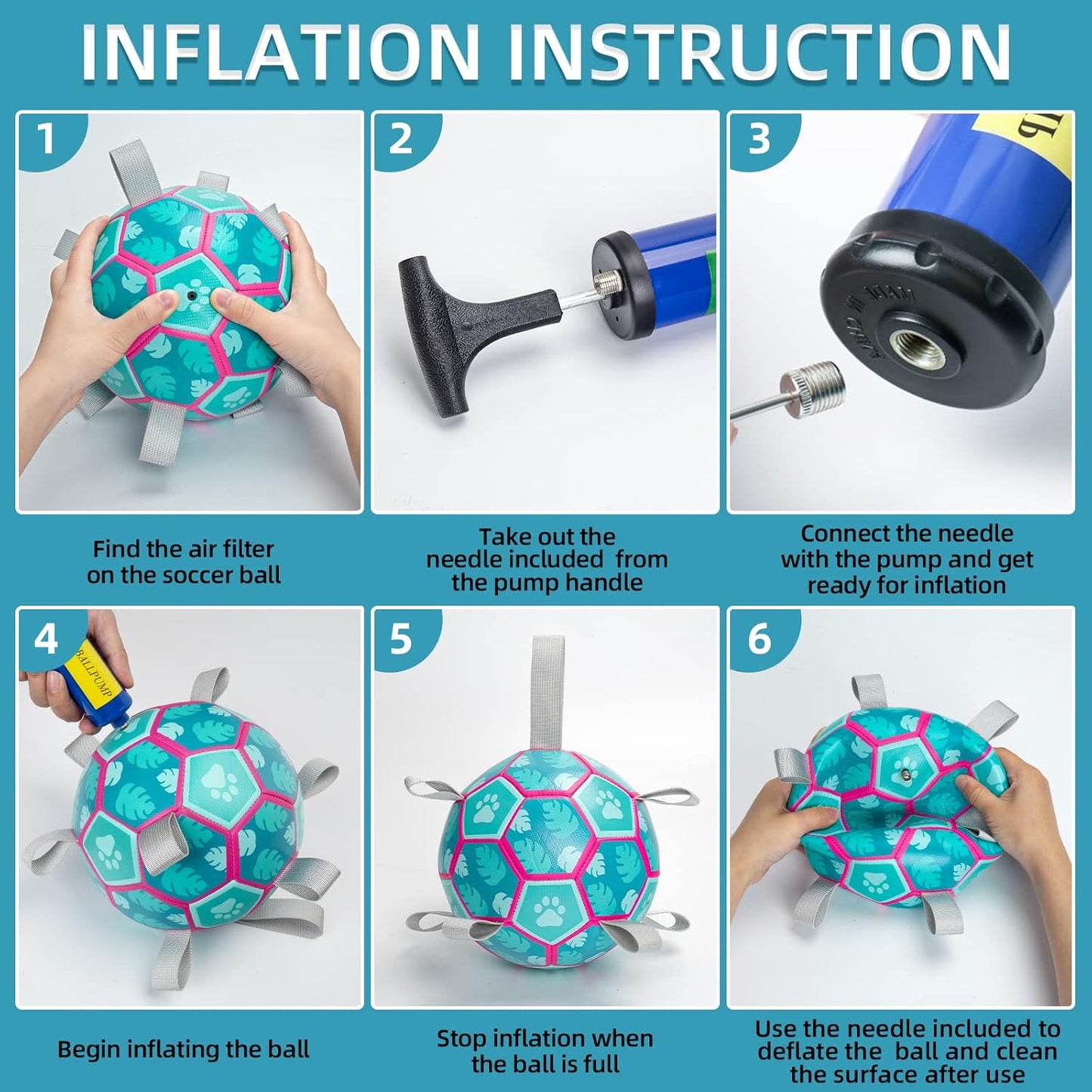 Dog Soccer Ball, Interactive Dog Toys for Tug of War, Puppy Birthday Gifts, Water Toy, Durable Dog Balls for Small & Medium Lake Blue