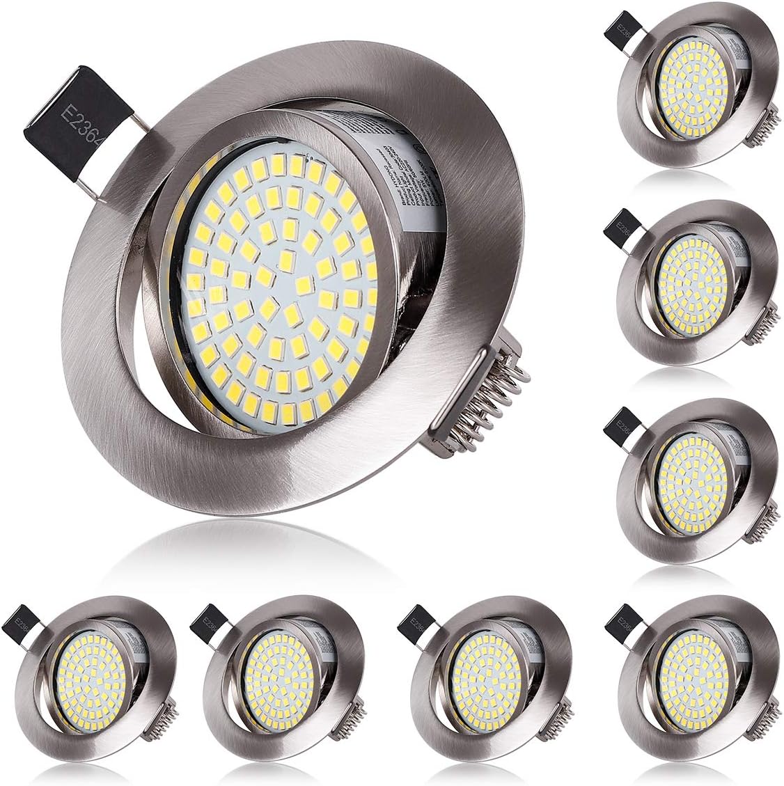 LED Recessed Ceiling Spot Lights 5W Cool White 6000K Downlight Ultra Slim Not Dimmable Rotatable Spotlights IP20 Protection for Living Room Bedroom Kitchen, Open Hole Size 75-80mm, Pack of 8