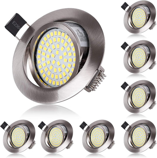 LED Recessed Ceiling Spot Lights 5W Cool White 6000K Downlight Ultra Slim Not Dimmable Rotatable Spotlights IP20 Protection for Living Room Bedroom Kitchen, Open Hole Size 75-80mm, Pack of 8