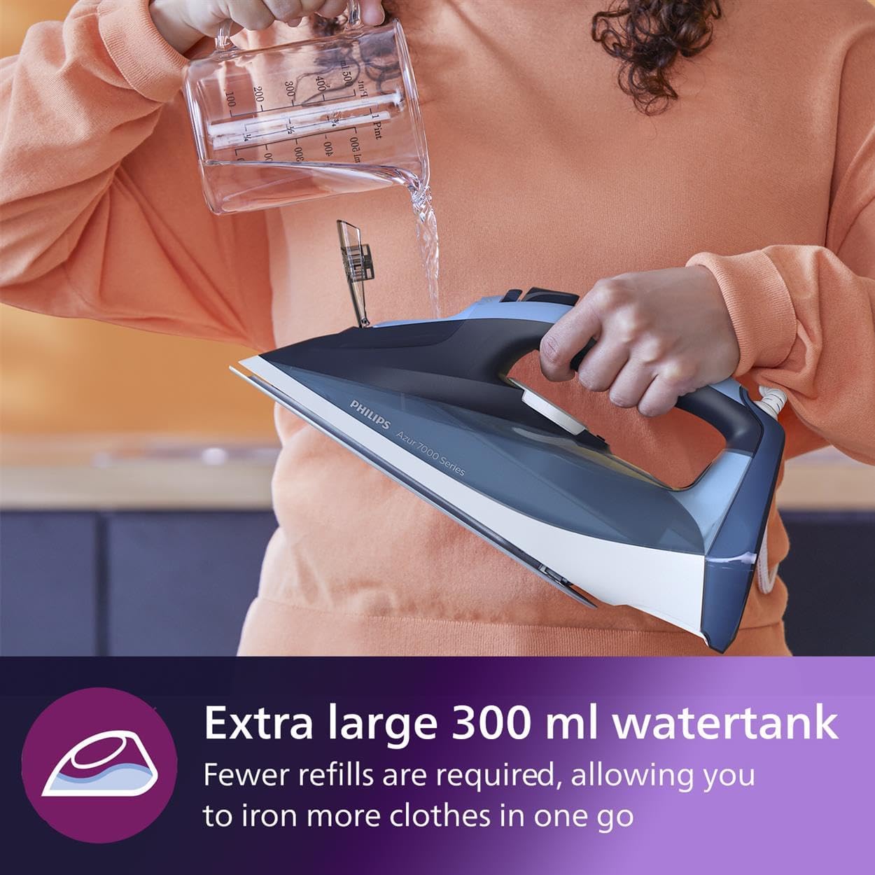 7000 Series Steam Iron - 2800W, 50g/min Steam, 250g Steam Boost, Vertical Steam, SteamGlide Plus Soleplate, Louros/Cotton Blue