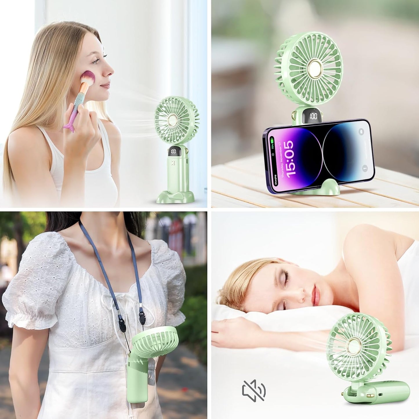 Portable Handheld Rechargeable Mini Fan with USB Battery, Foldable Desk Fan, 5 Speeds LED Display