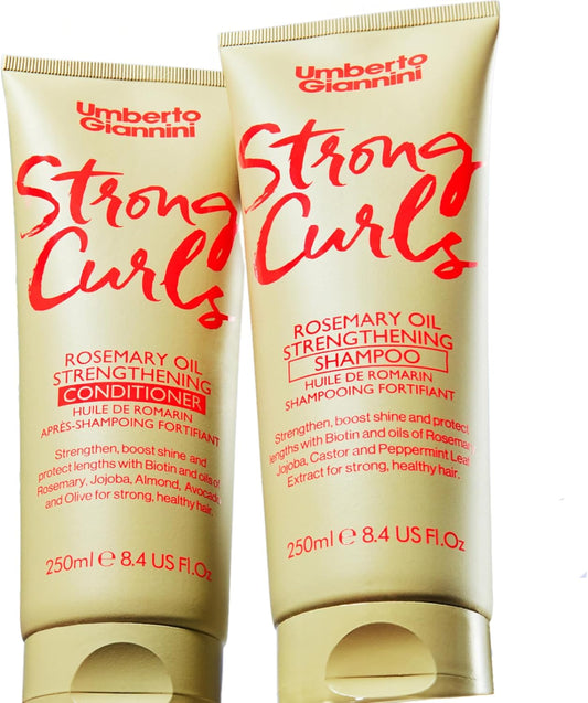 Strong Curls Rosemary Oil Strengthening Shampoo & Conditioner Duo 250ml x 2 - With Biotin - Sulphate Free + Vegan