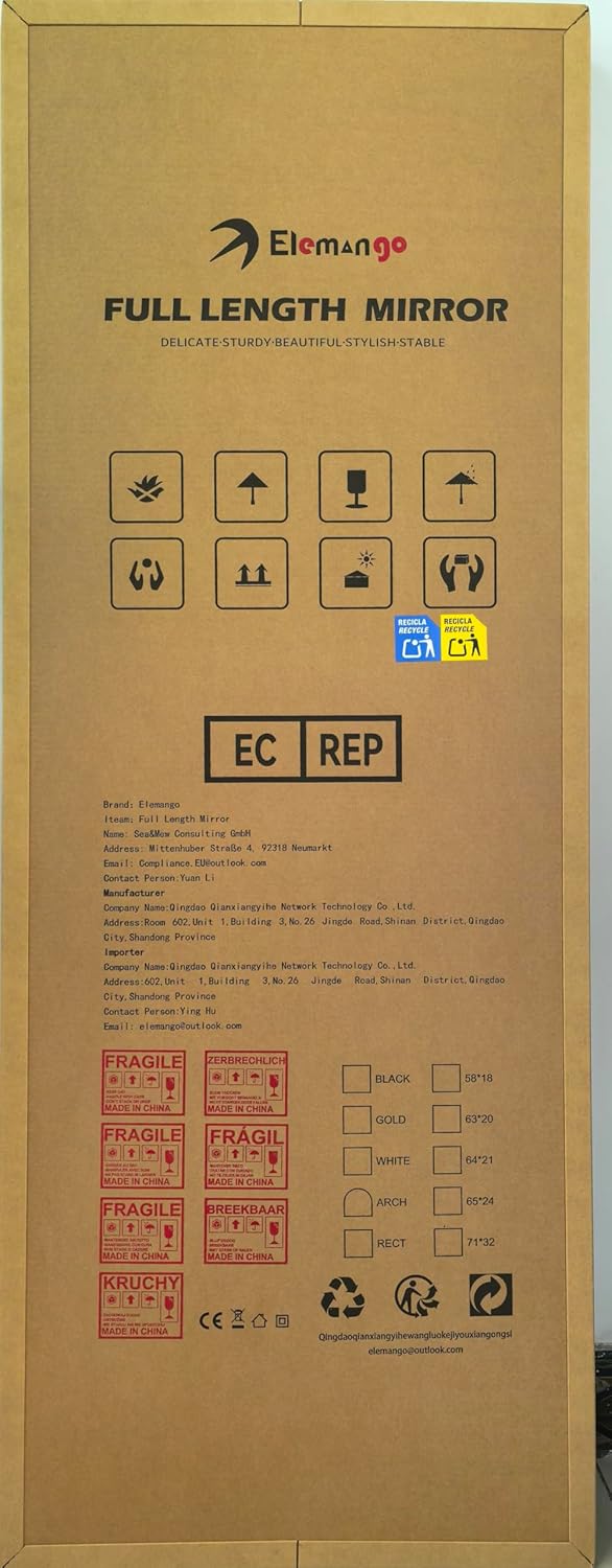 146x44cm Arched Floor Mirror, Full length Standing Mirror with Aluminum Frame, Hanging or Leaning, for Bedroom Living Room, Black