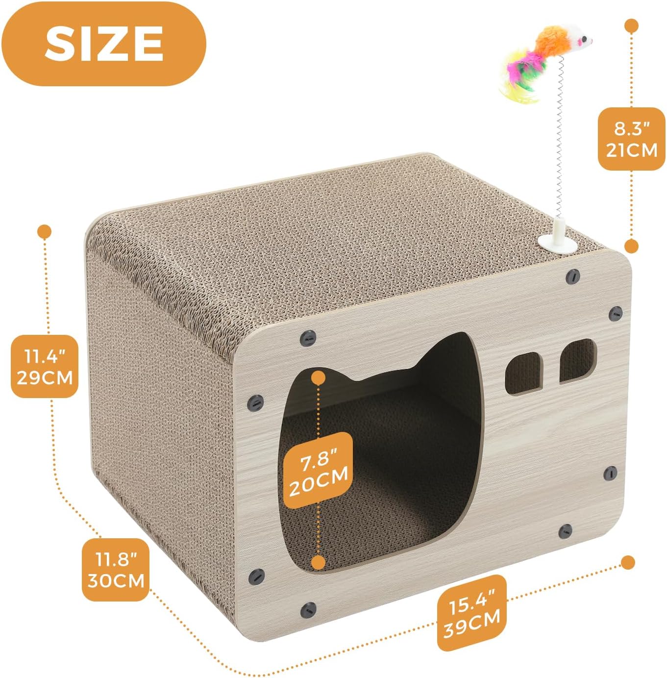 Cat Scratching Post Cat Cardboard House Cat Scratcher Board Cardboard Corrugated 2 in 1 All Sided Use Scratching Pad with Spring Mouse Toy