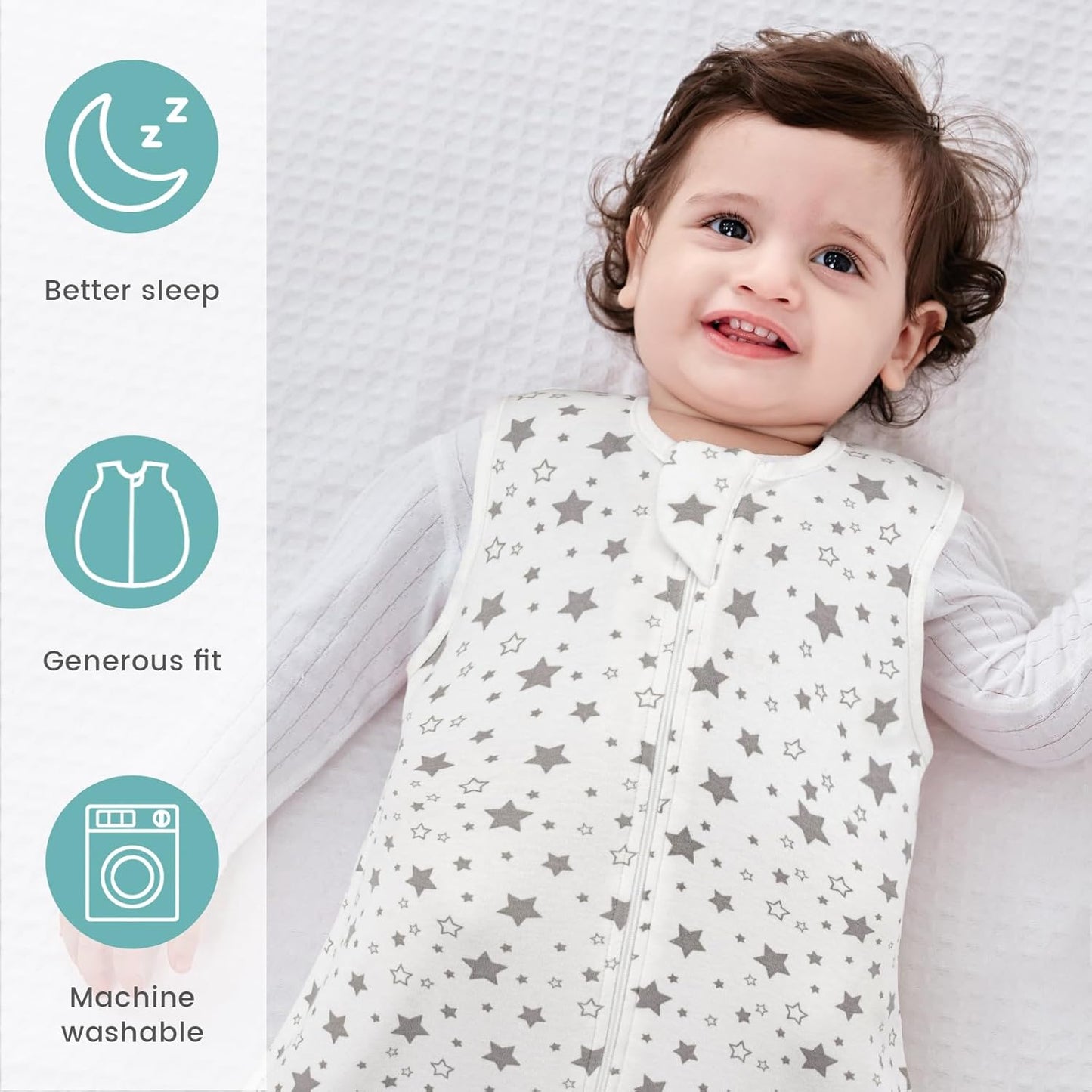 Baby Sleeping Bag 0.5 Tog 0-6 Months 100% Cotton Summer Sleeping Bag Baby 2 Pack Sleep Sack Elephants & Stars