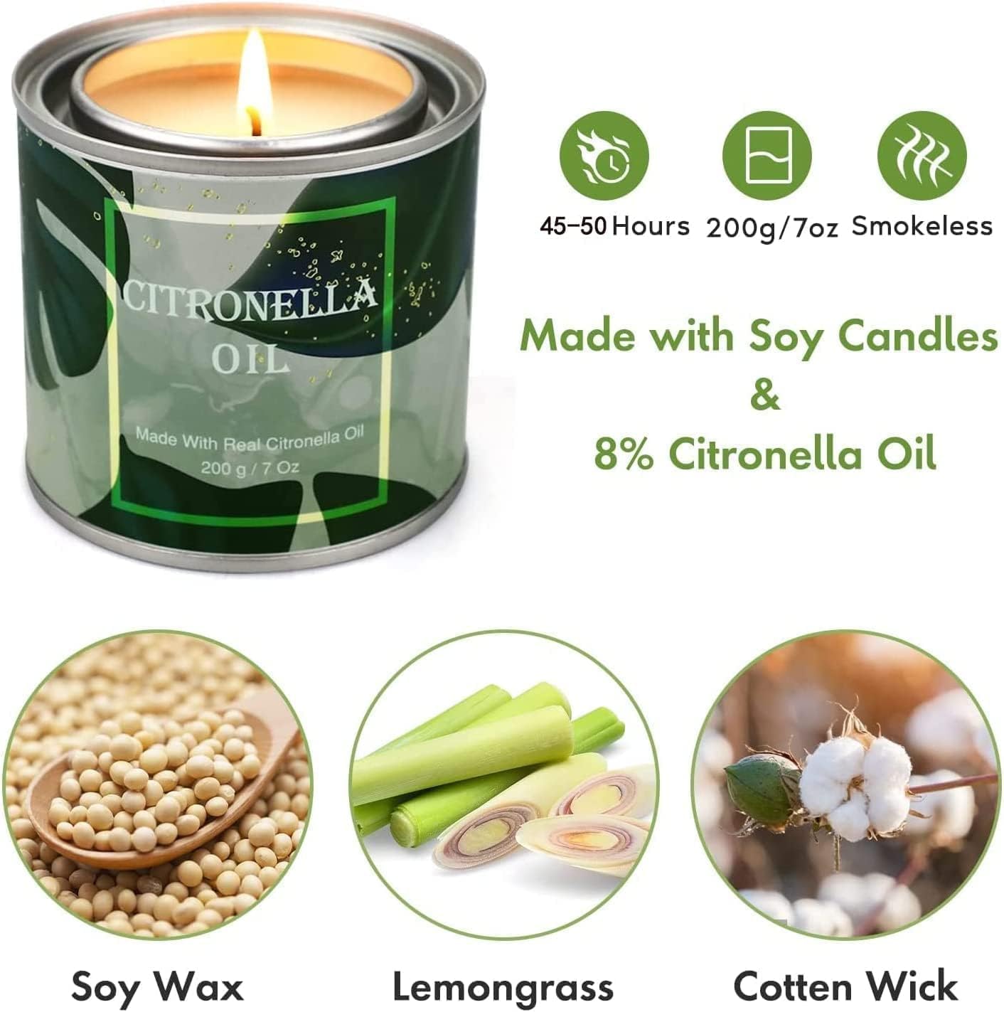 Citronella Candles Scented in Portable Tin Natural Soy Wax with Citronella Oils for Garden Backyard Patio Long Lasting