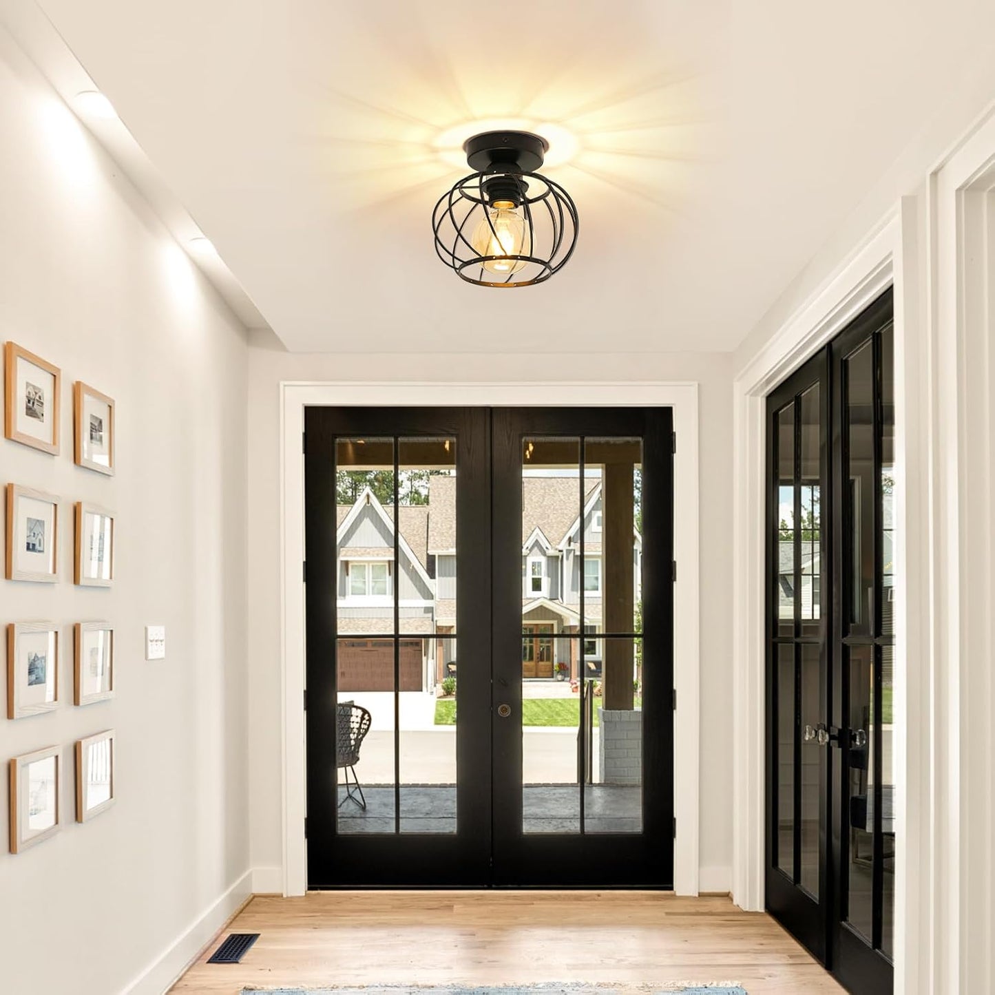 Industrial Ceiling Light Semi Flush Mount Ceiling Light Metal Cage E27 Black Ceiling Lights for Living Room, Hallway, Kitchen, Bedroom, Porch