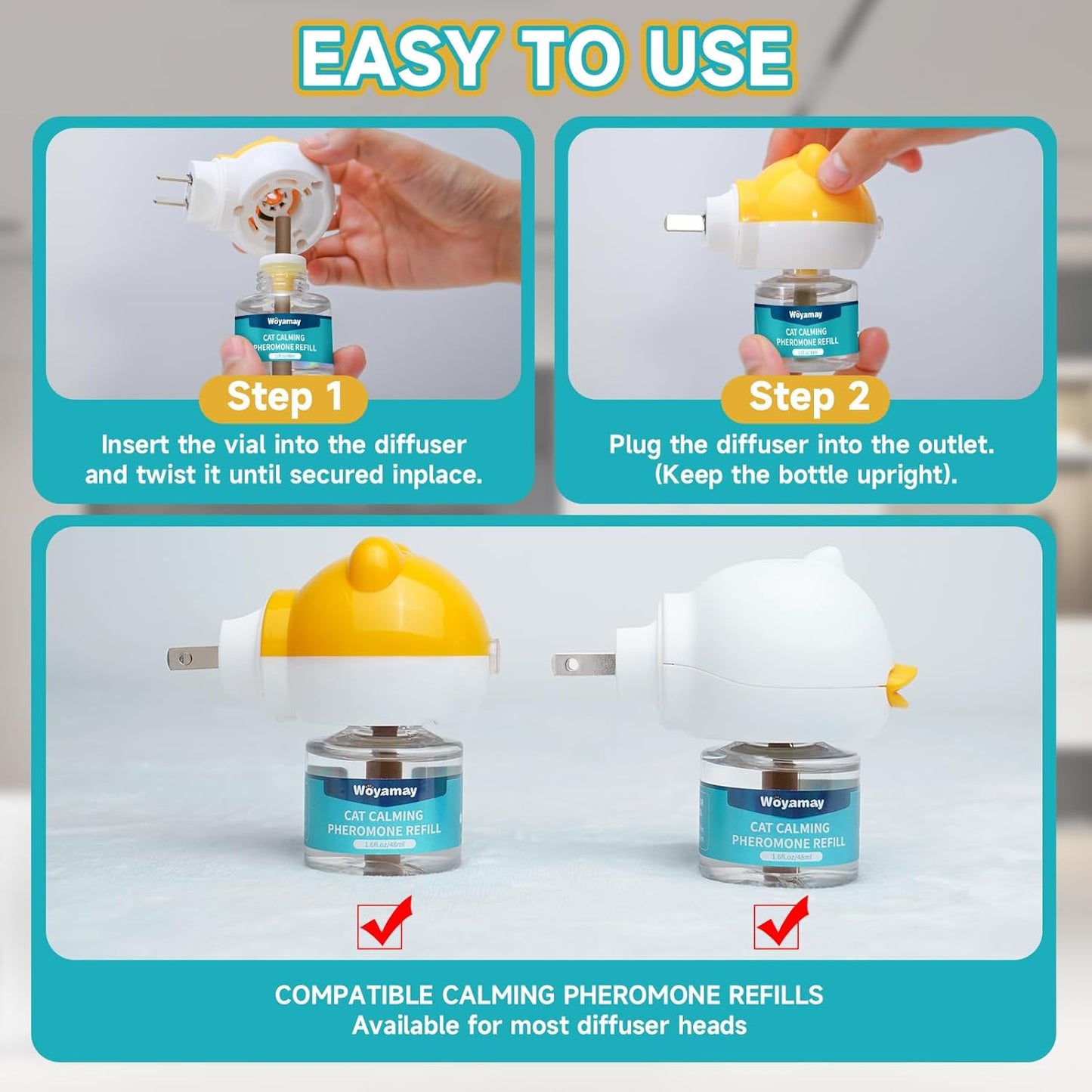 2 Pack Cat Calming Plug-in Refill, Calming Cat Pheromones Diffuser Refill - Cat Calming Diffuser Refills Relieve Anxiety & Stress 2 Month Supply