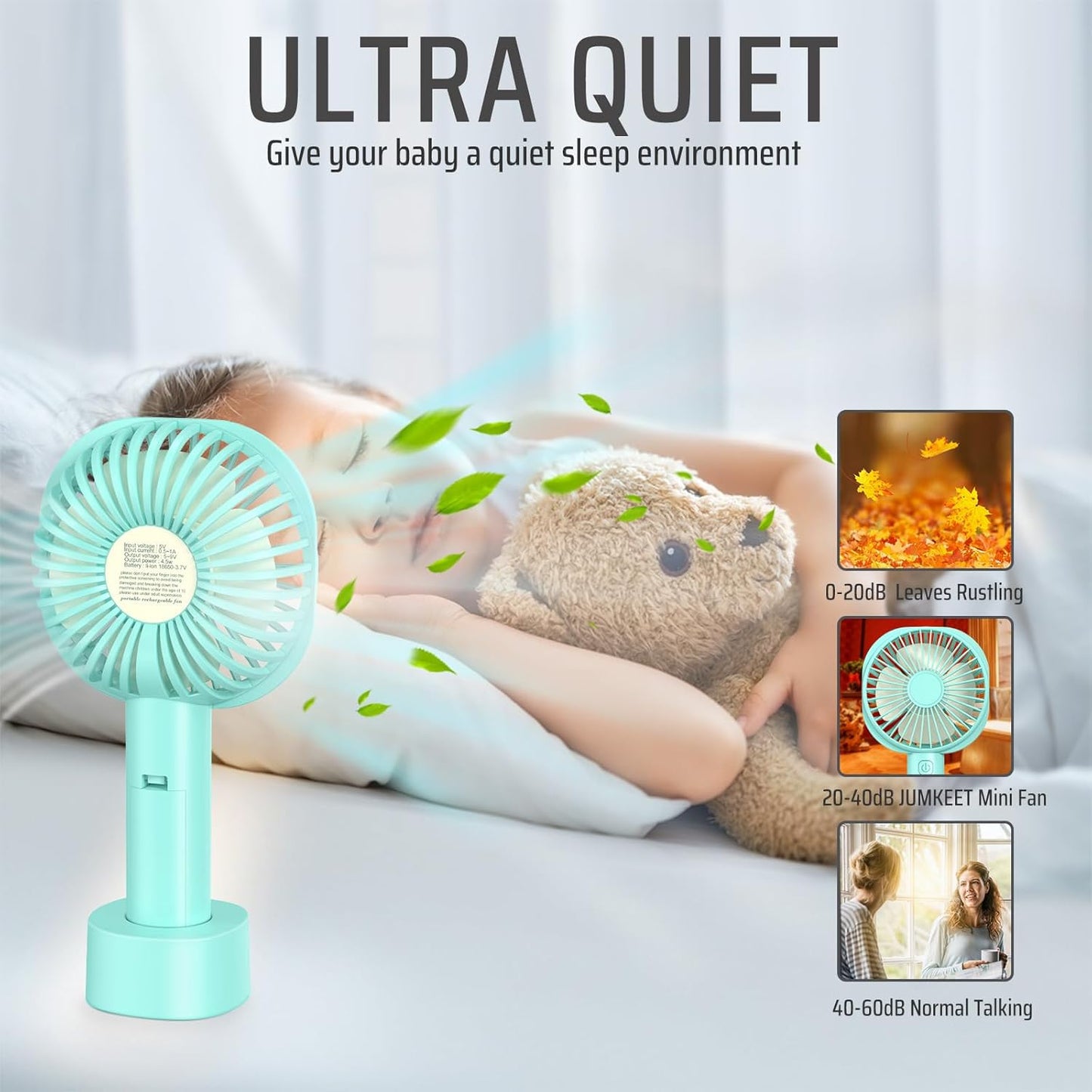 Mini Handheld Portable Fan with USB Rechargeable Battery 2600 mAh, Personal Desk Electric Cooling Fan 3 Speeds with Base, Fit for Home Sport Travel Office Room Table Outdoor School