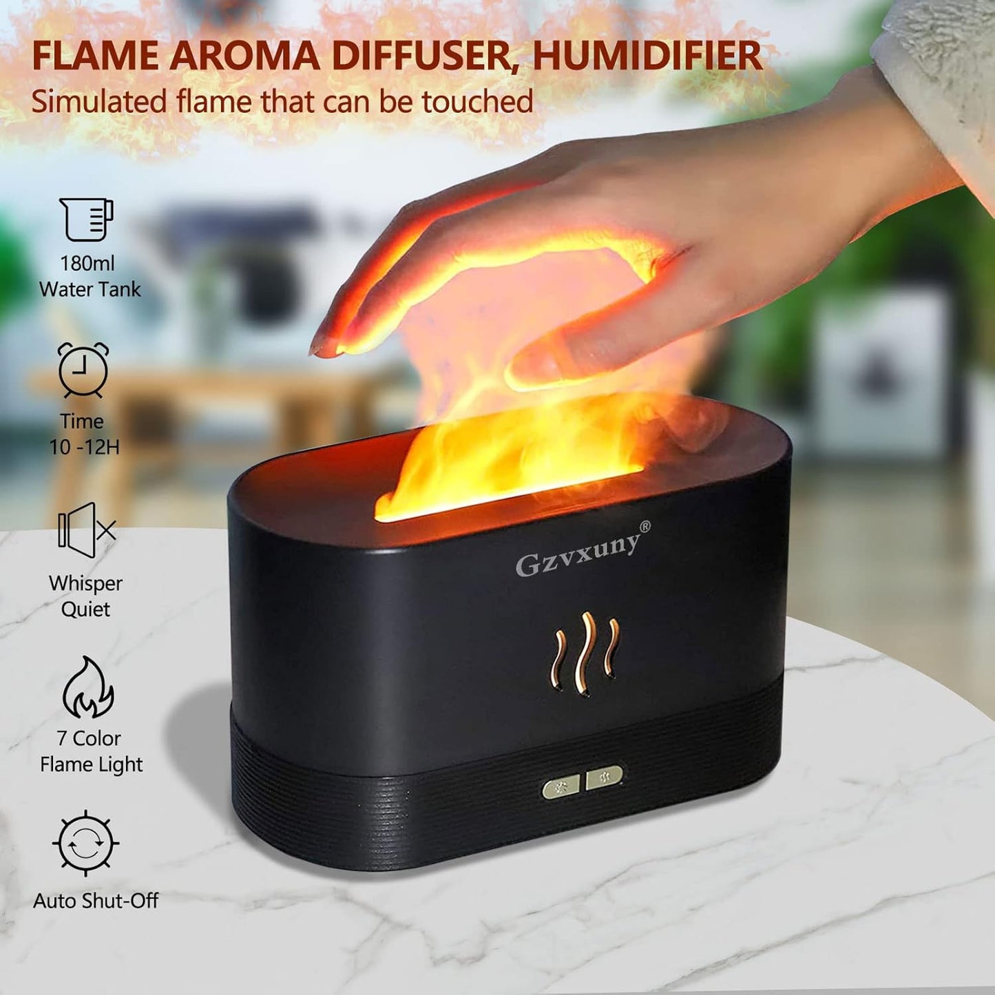 Flame Essential Oil Diffuser, Electric Aroma Diffuser, Waterless Auto-Off for Home Office Room