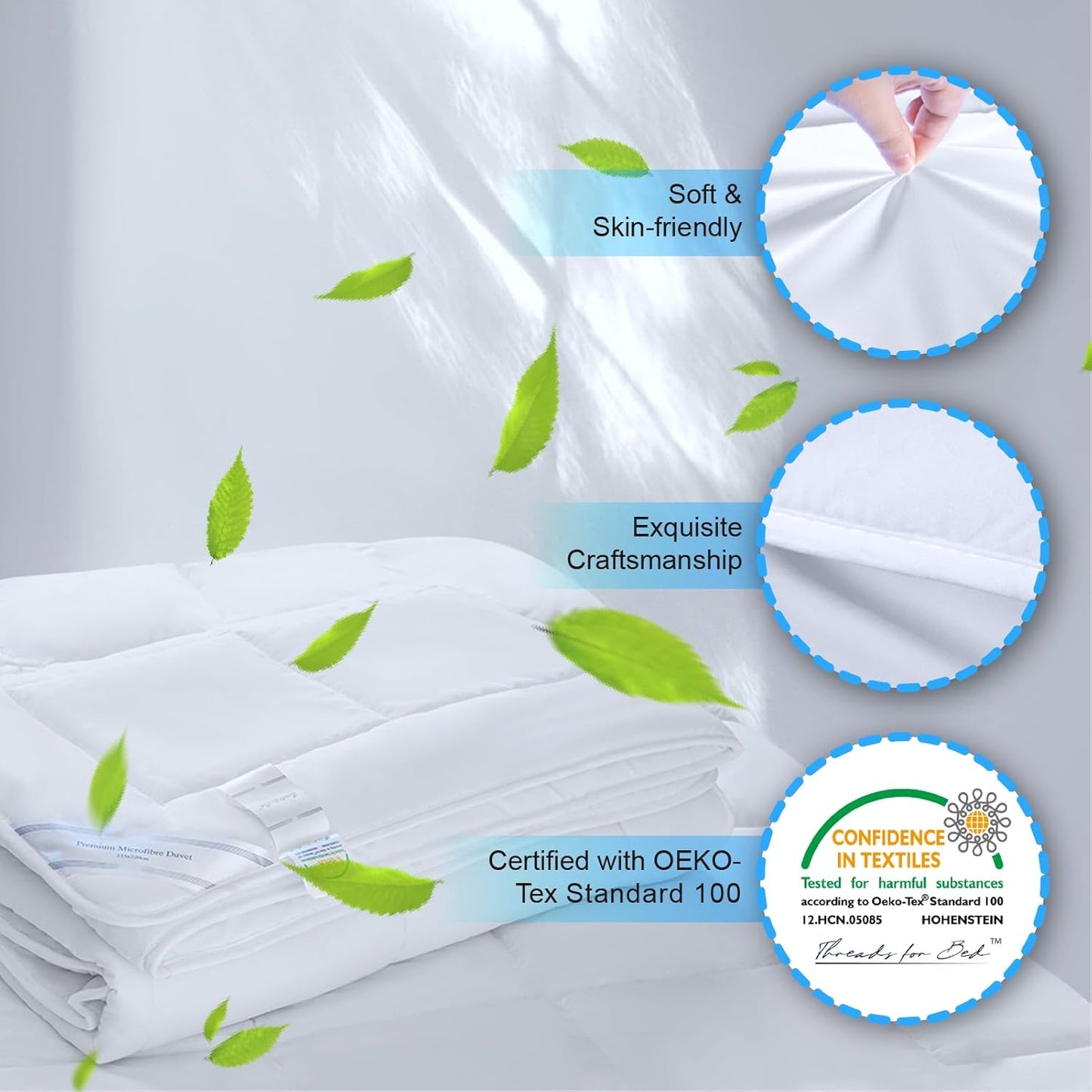 1.5 Tog Summer Duvet Single Size, Ultra Light & Thin Summer Microfiber Quilt with 100gsm Filling, Premium Soft & Lightweight for Summer, Hot Weather (1.5 Tog - Single)