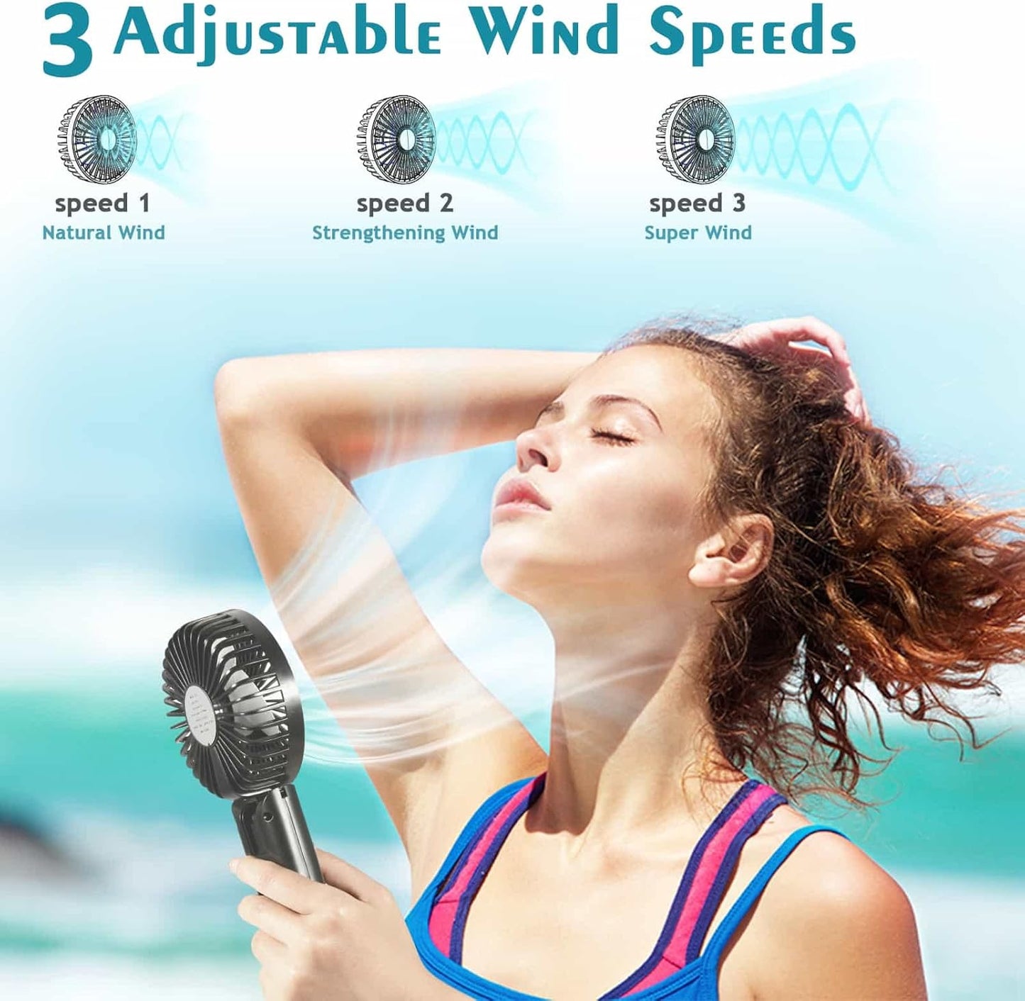 Handheld Fan, Portable Fan with 3 Speed, Mini Hand Held Fans 3000mAh Battery Operated, USB Rechargeable Foldable Desk Fan for Travel Camping Home Office