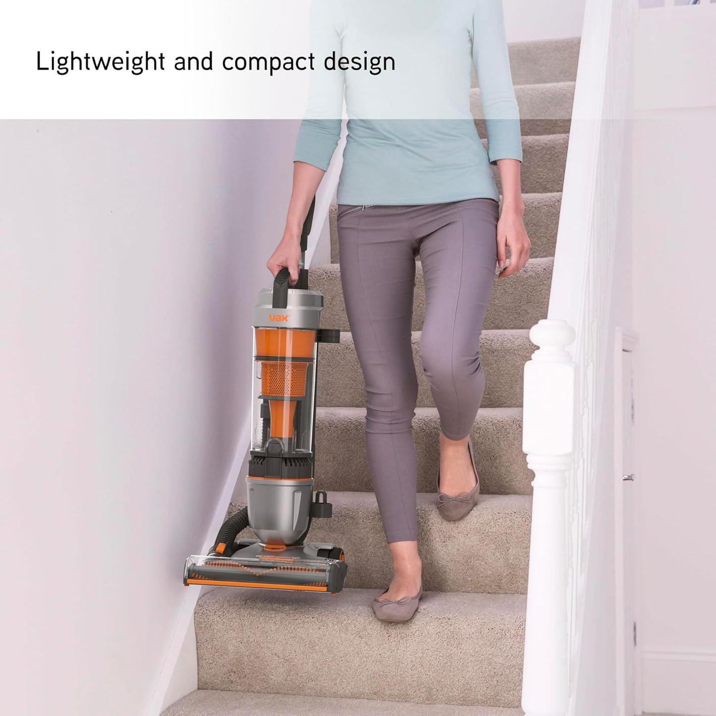 Air Stretch Upright Vacuum Cleaner; Over 17m Reach; High performance, Multi-cyclonic, with No Loss of Suction; Lightweight - U85-AS-Be, Silver and Orange