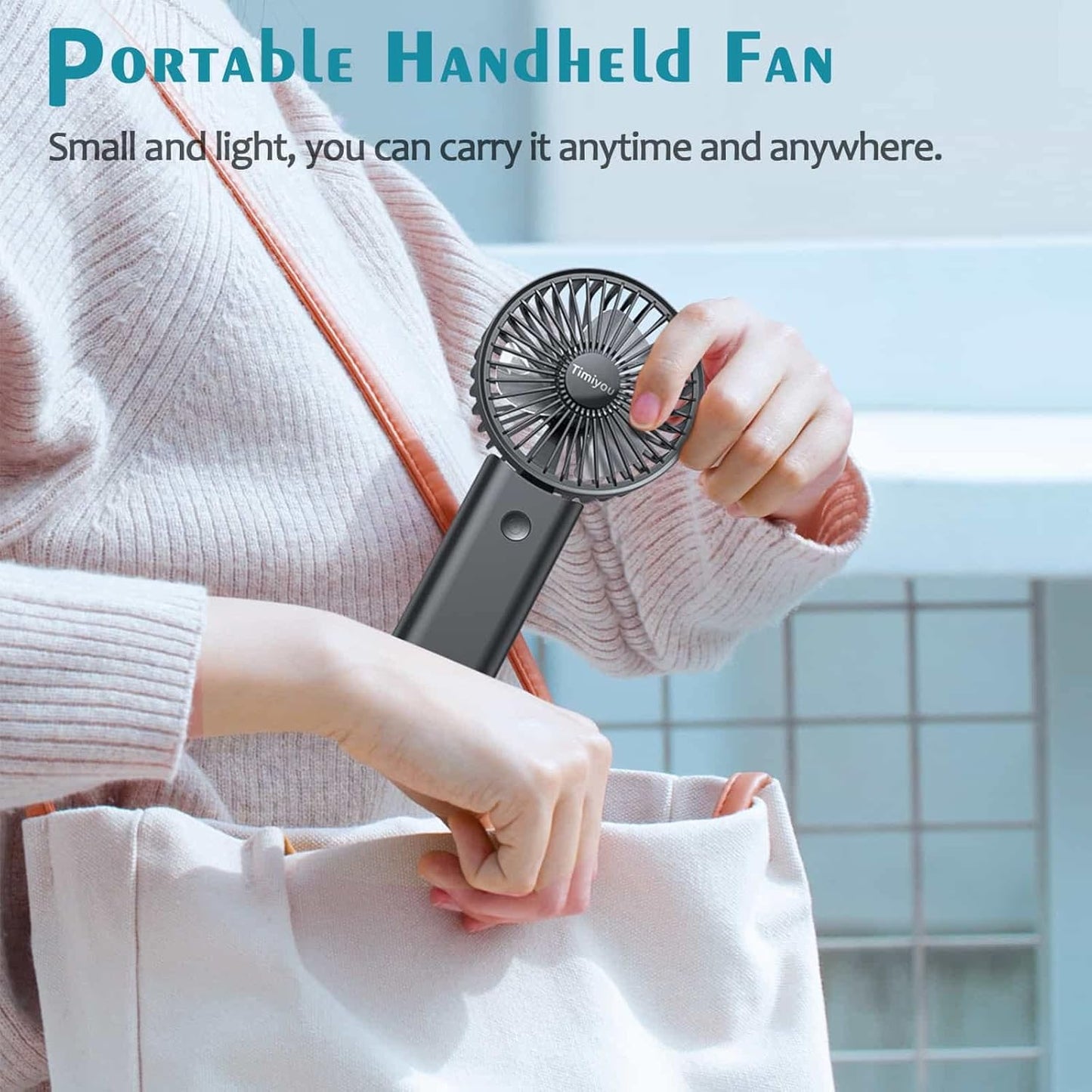 Handheld Fan, Portable Fan with 3 Speed, Mini Hand Held Fans 3000mAh Battery Operated, USB Rechargeable Foldable Desk Fan for Travel Camping Home Office