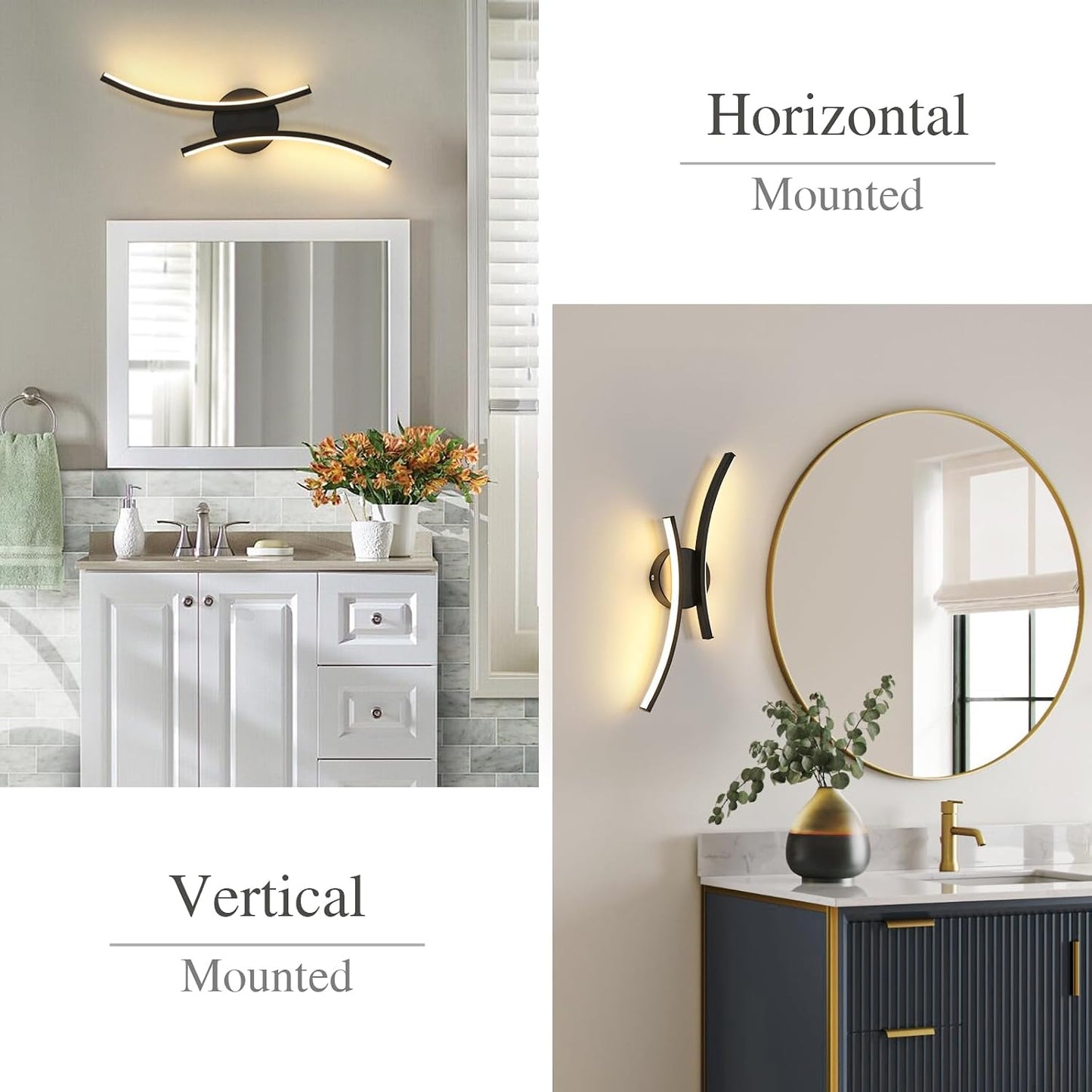 Modern LED Wall Light with 2 LED Strips, Curved Design Wall Sconce in Acrylic