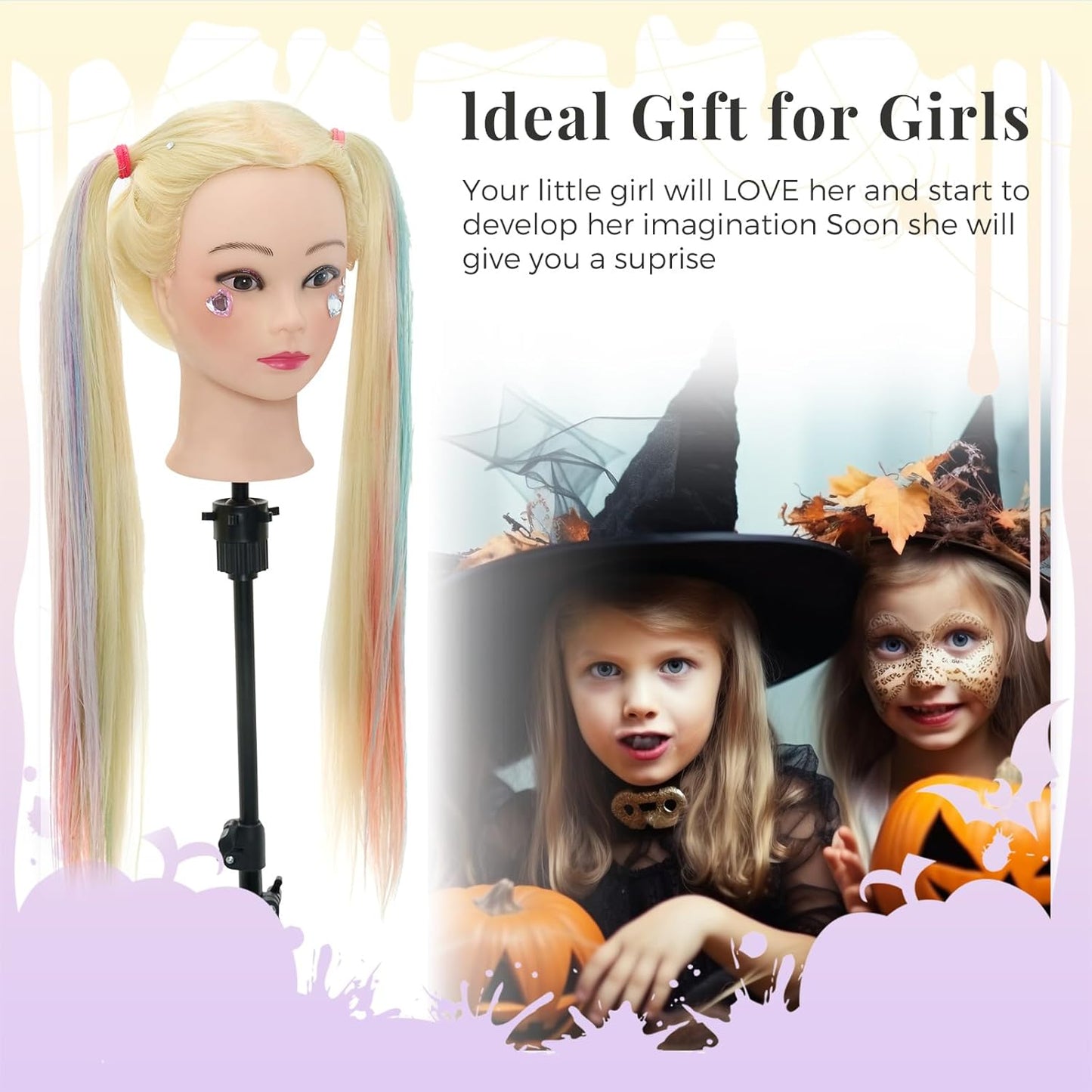 Synthetic Fiber Hair Training Head Hairdressing Practice Mannequin Manikin with Clamp + Hair Styling Braid Accessoires Set