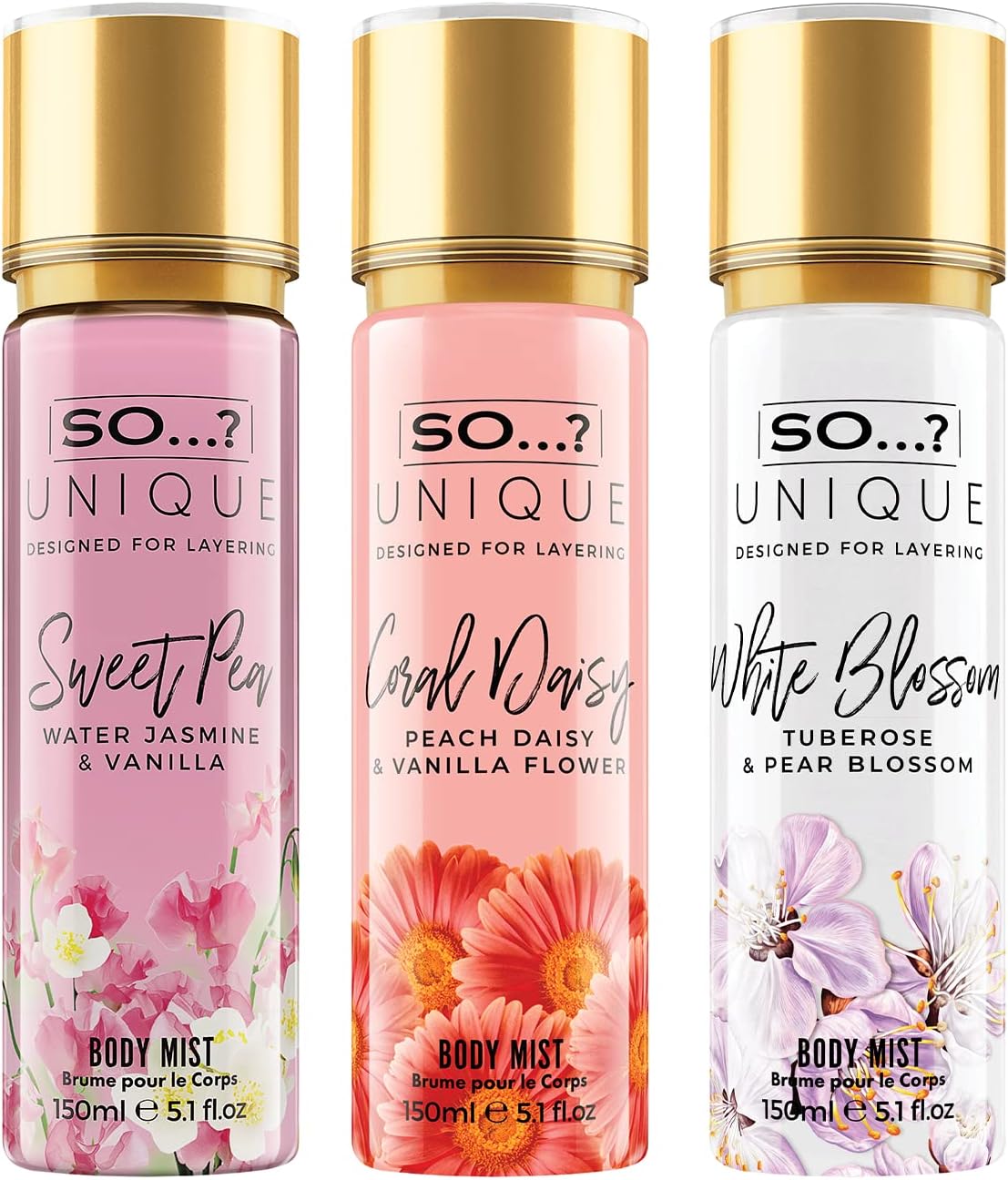 Unique Womens Summer Breeze Bundle Sweet Pea, Coral, White Blossom Body Mist Spray Mixed Fragrance Set