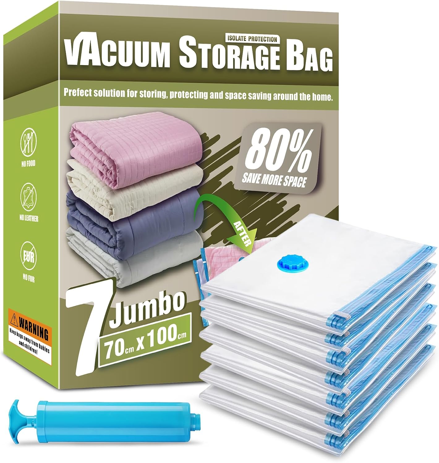 Space Saver Vacuum Storage Bags Medium Compressed Sealer Bags for Clothes Comforters Beddings and Blankets with Hand Pump
