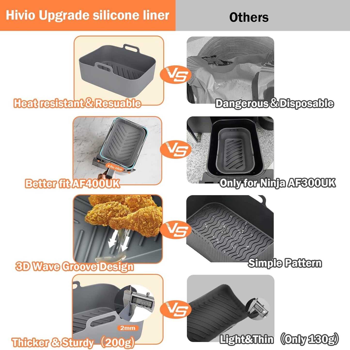 Silicone Air Fryer Liner for Ninja Dual AF400UK/SL400UK & Tower T17088, 2pcs Thickened and Larger Air Fryer Liners,Reusable Air Fryer Accessories for Ninja AF451UK 9.5L＆Ninja Double Stack XL Air Fryer