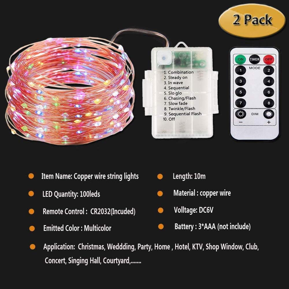 Fairy Lights Battery Operated String Lights 33FT With Remote Control for Garland Bedroom Wedding Party Christmas Tree Indoor Decor
