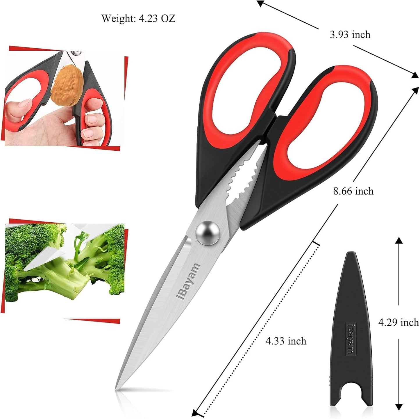 Kitchen Shears, 2-Pack Kitchen Scissors Heavy Duty Meat Scissors, Dishwasher Safe Cooking Scissors, Multipurpose Stainless Steel Sharp Utility Food Scissors for Chicken (Red,Black,Grey),(02)